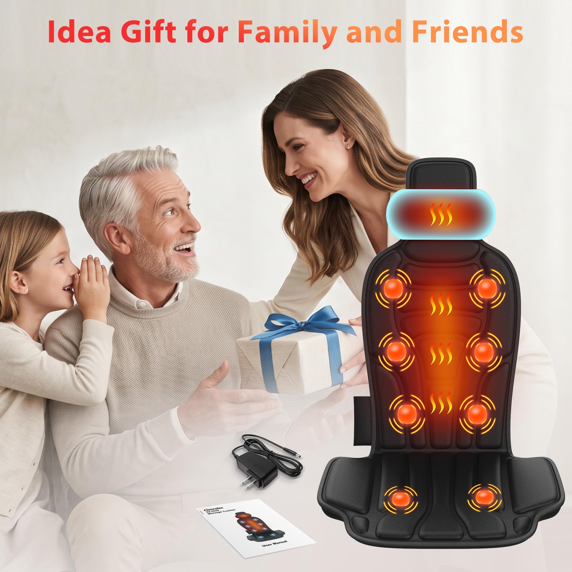 Back Massager with Heat，Vibration Massage Chair Pad with 5 Massage Modes & Adjustable Heat Levels, Memory Foam Back Massager Cushion for Office Chair, or Home Use，Midnight
