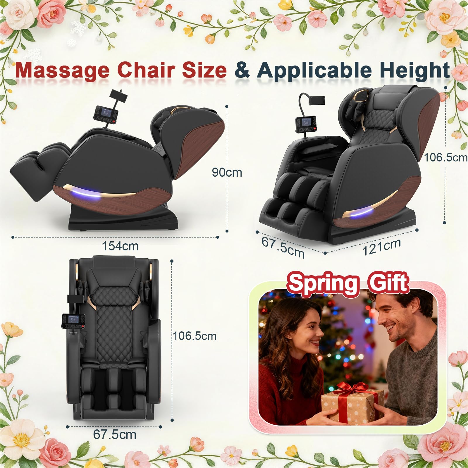 2026 Massage Chair, Massage Chairs Full Body and Recliner with 14 Fixed Points, Zero Gravity, Wood Grain Leather, Foot Massage, Airbags, Lumbar Heating, Bluetooth and Control Screen