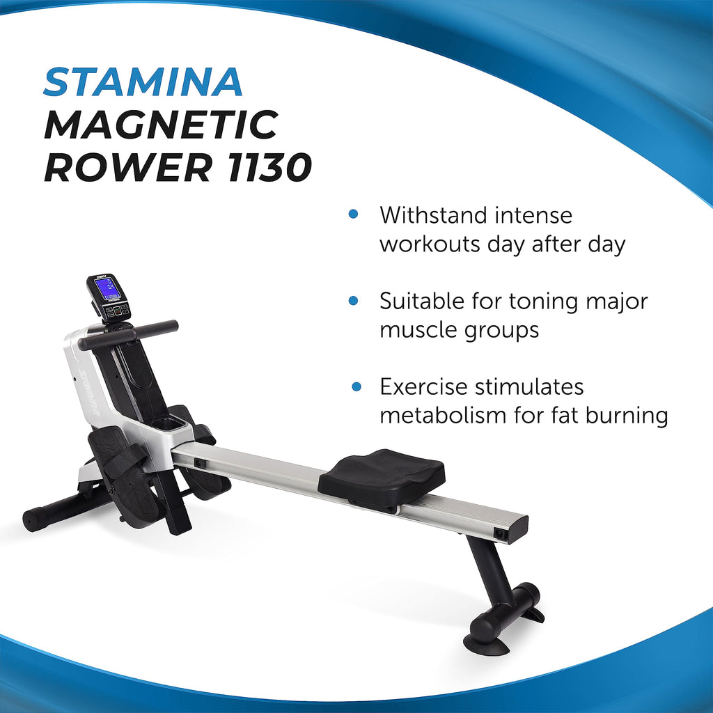 Stamina Magnetic Rower - Rower Machine with Smart Workout App - Rowing Machine with Magnetic Resistance for Home Gym Fitness - Up to 250 lbs Weight Capacity