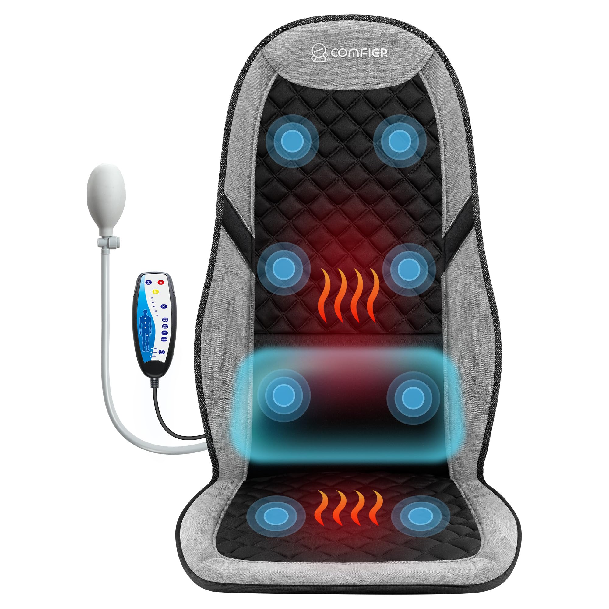COMFIER Back Massager with Heat,Massage Chair Pad,Massage Seat Cushion with Adjustable Lumbar Support,Back Massage for Pain Relief,Chair Massager for Recliner,Father‘s Day Gift for Dad
