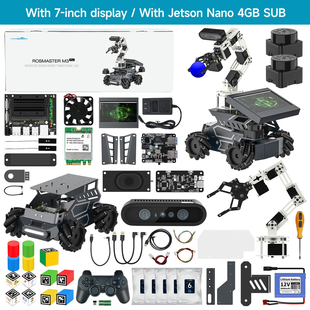 Yahboom ROS2 Robot Kit with Jetson Orin Nano 8GB Super Large AI Model with 6DOF Robotic Arm, 7-inch HD Display,AI Voice Interaction Module Provides AI Vision App Control