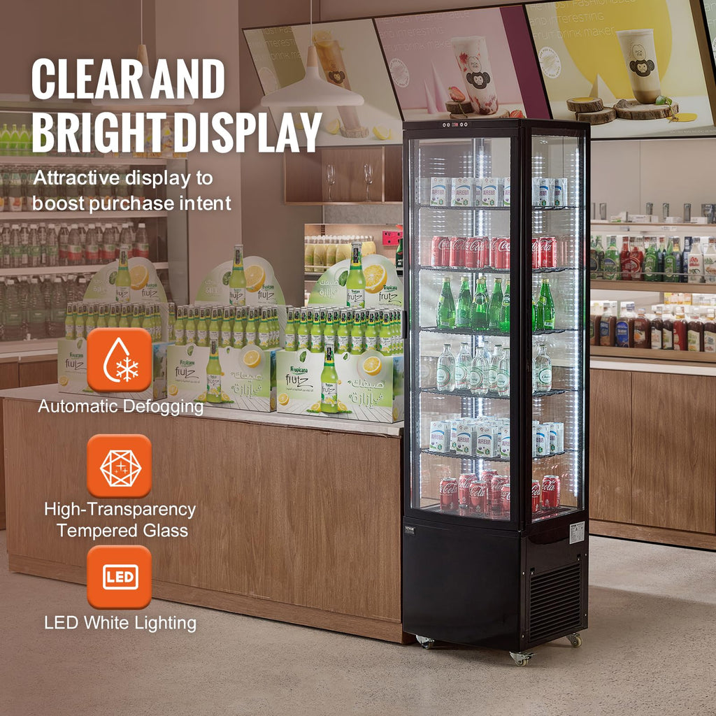VEVOR Refrigerated Display Case, 3.5 Cu.Ft./100L, 2-Tier, Countertop Pastry Display Case Commercial Display Refrigerator with LED Lighting, TURBO Cooling, Frost-Free Air-Cooling, Rear Sliding Door