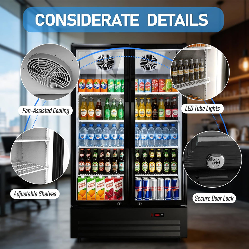 ROVSUN 8 Cu.Ft Commercial Refrigerator Display Refrigerator ETL NSF Certified, Slim Commercial Beverage Cooler Glass Door Merchandiser Drink Fridge w/Adjustable Shelves LED Light for Bar Restaurant
