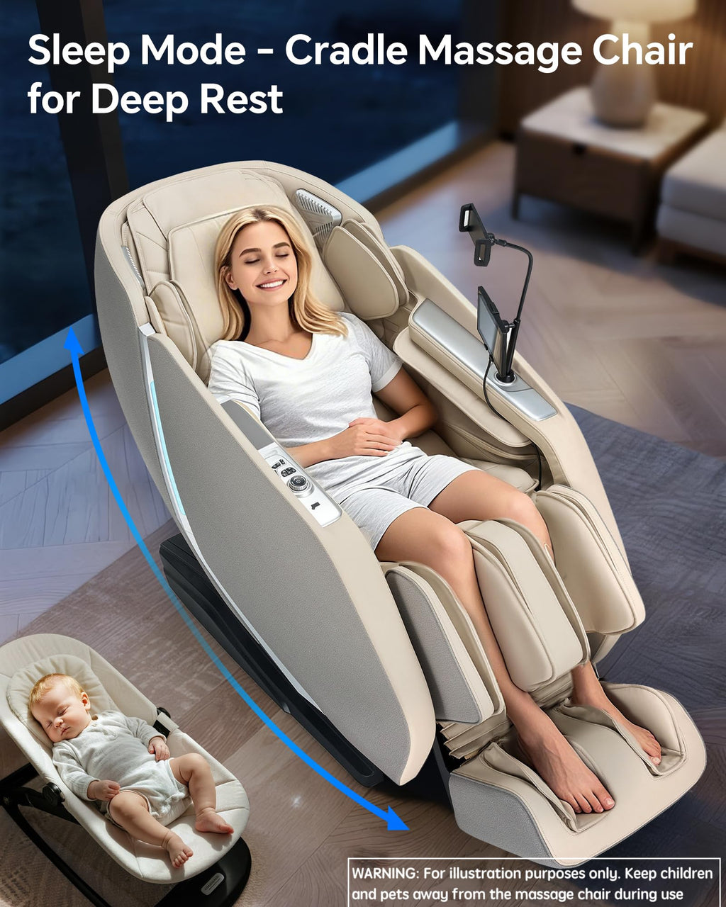 Massage Chair Full Body Zero Gravity, 3D ‌SL-Track Shiatsu Massage with Unique Rocking Sleep Mode, Upgraded Calf & Knee Massage (+11cm) for Tall People, Wireless Charging &Touch Screen,Black