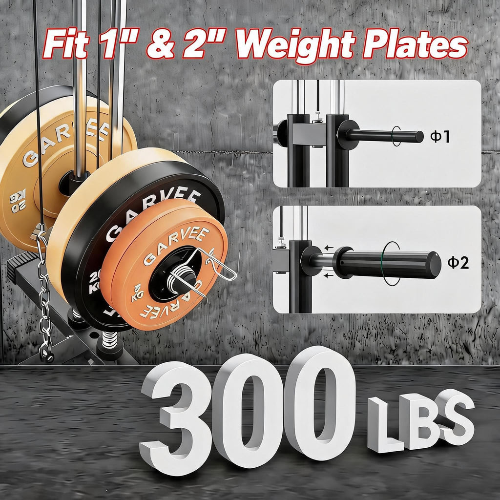 5-in-1 Multifunctional Home Gym Equipment, Full Body Training Machine with LAT Pulldown, Chest Press, Leg Extension, Seated Row,300LB Weight Capacity, Fits 1&2 Inch Weight Plates (Not Included)