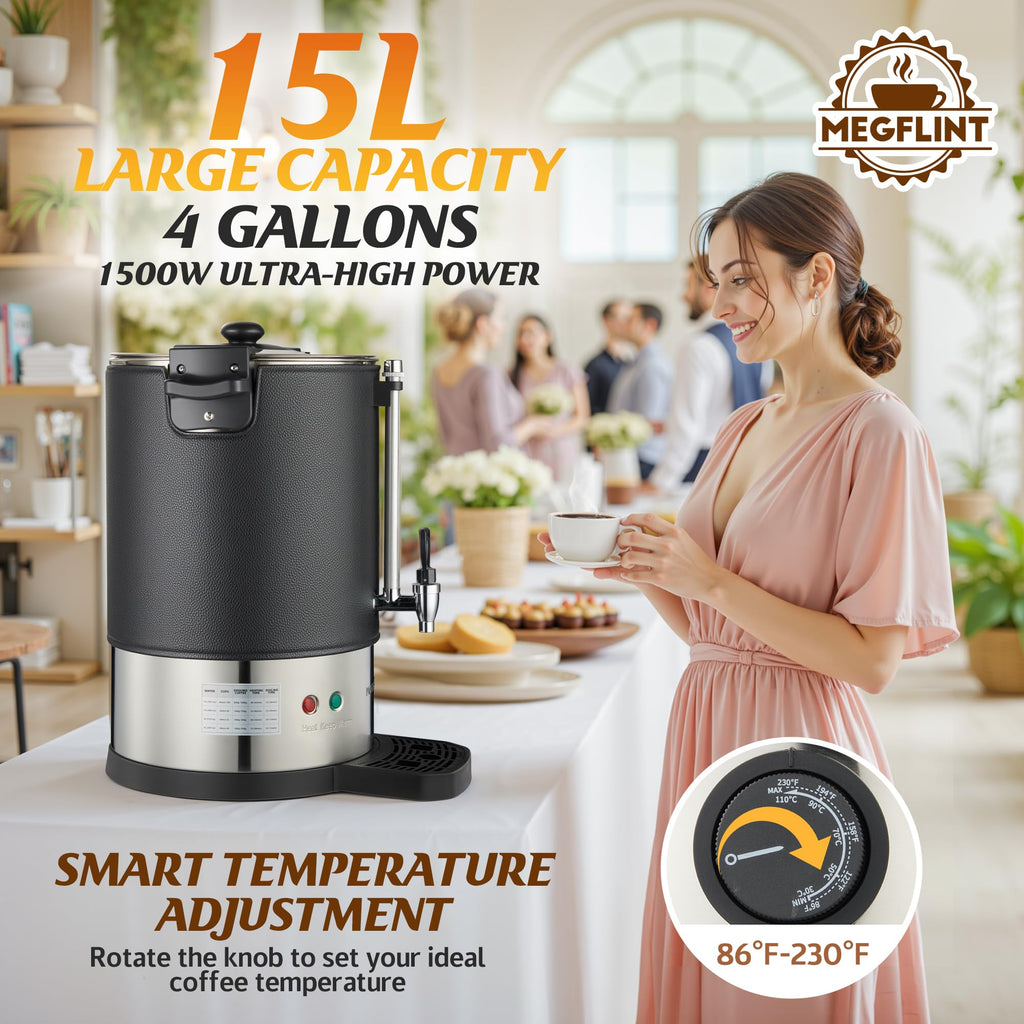 50-Cup Commercial Coffee Urn Stainless Steel Double Insulated Coffee Maker with Percolator System & Temp Control Function - Ideal for Events, Offices