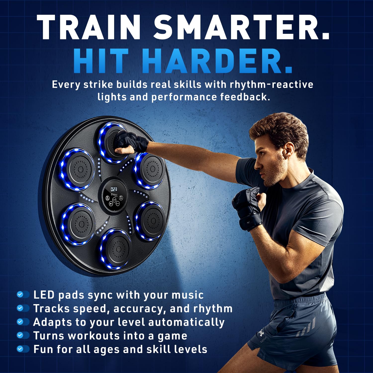 Music Boxing Machine for Adults and Kids, Interactive Punching Trainer with Boxing Gloves | Bluetooth Smart Boxing Training Machine with 9 Modes & 9 Speeds | Large Size Wall for Home, Office, and Gym