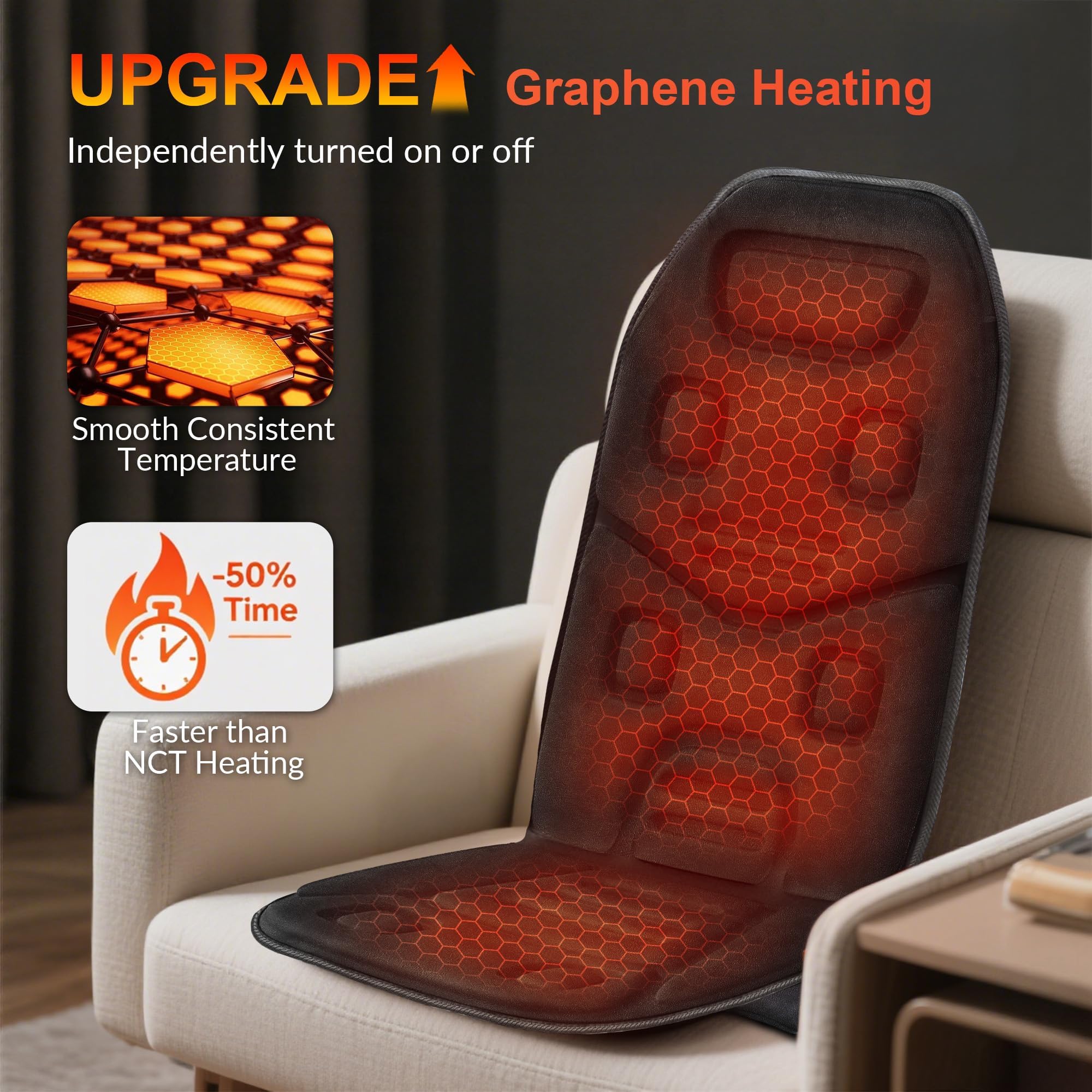 COMFIER Vibration Back Massager Seat Cushion with Heat,Father Day Dad Gifts for Men,10 Motors Massage Chair Pad,Chair Massager for Pain Relief at Office/Home, Father Day Gift