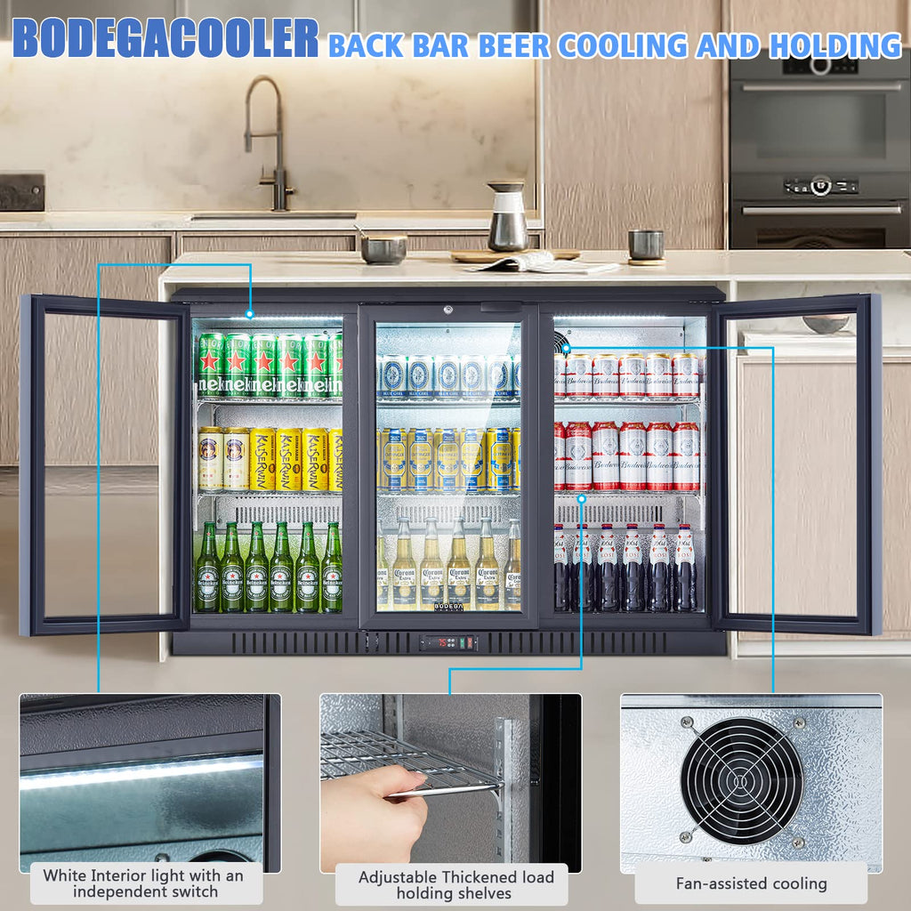 BODEGACOOLER Commercial Beverage Refrigerator with Glass Door,12.5 Cu.Ft Display Merchandiser Drink Refrigerator,Upright Commercial Bar Fridge,Display Drink Cooler,Soft LED Light,Romovable Shelves