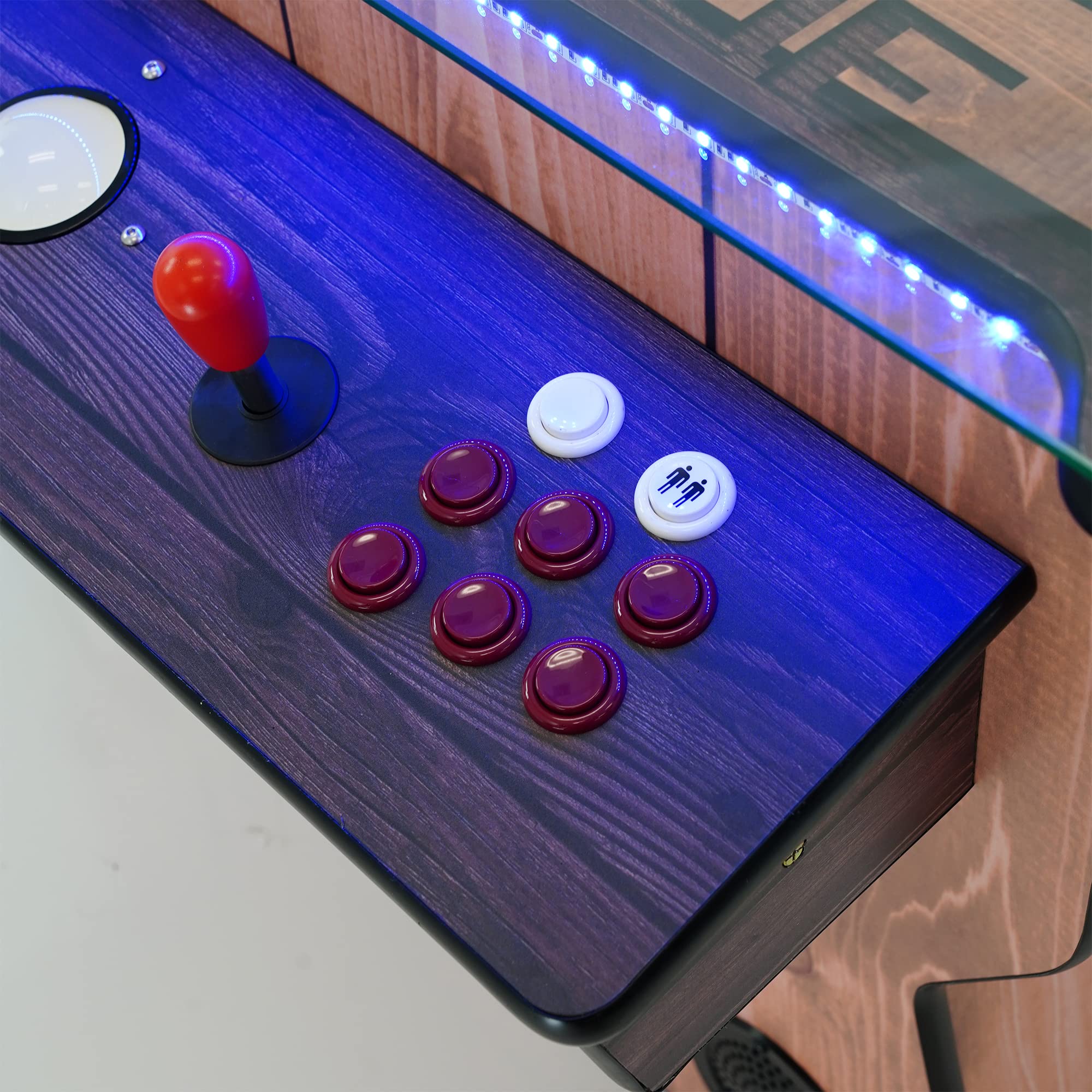 Creative Arcades Full Size Commercial Grade Cocktail Arcade Machine w/Lifting Screen | Trackball | Three-Sided | 4 Sanwa Joysticks | 2 Stools (4500 Games & 32" Screen & Woodgrain Edition)