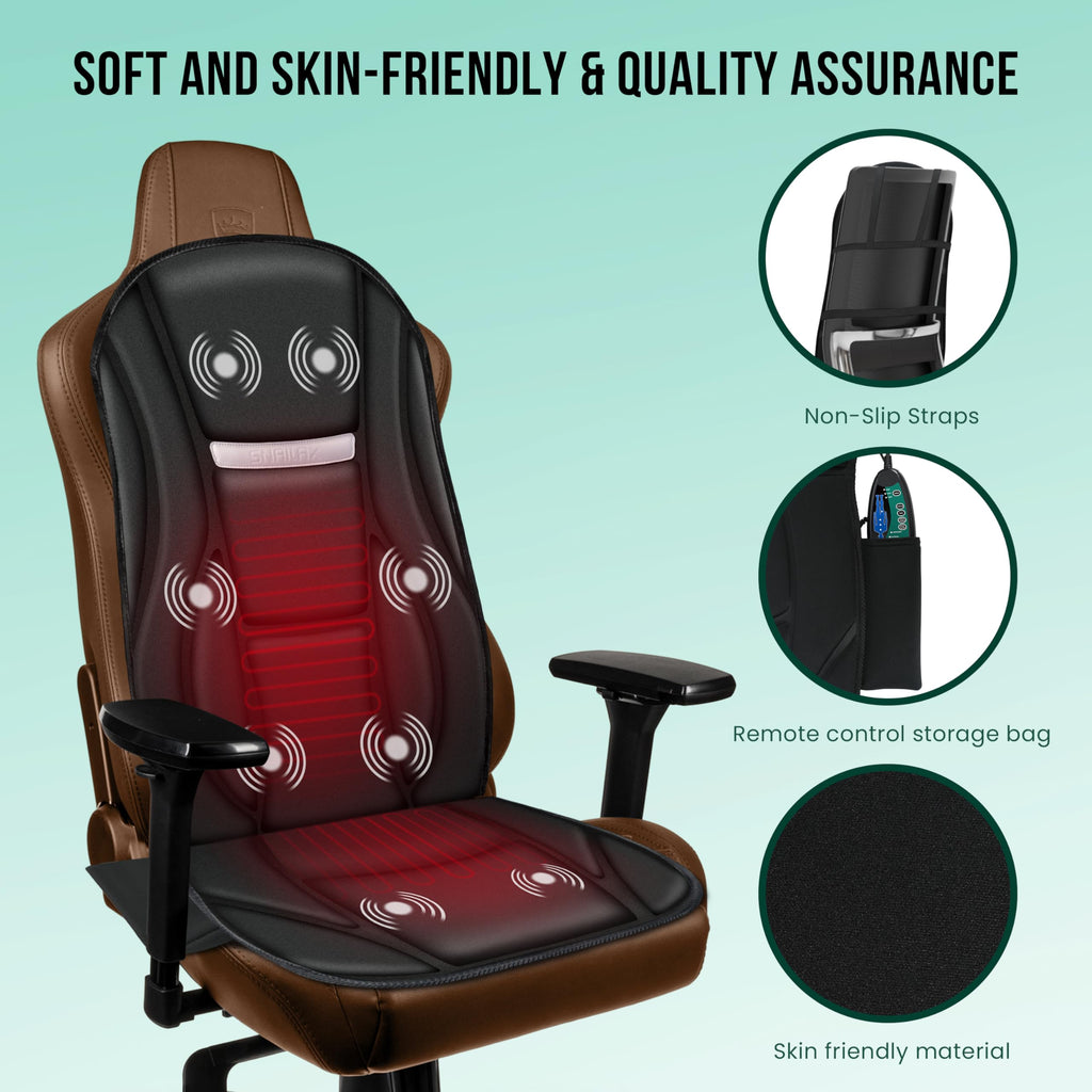 Snailax Back Massager with Heat, Massage Seat Cushion with 10 Motors, Massage Chair Pad for Home Office Use, 5 Modes & 3 Intensity Levels, 2 Heat Settings with 30-60-90 Mins Timer, Gifts for Him Her