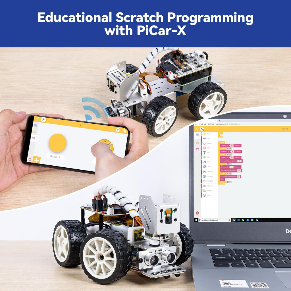 SunFounder Picar-X AI Video Robot Car Kit for Raspberry Pi 5/4/3B+/Zero 2w, LLMs ChatGPT-4o/Gemini/Grok, Voice&Video Recognition, Python, Scratch, Camera, Batterry (RPI NOT Included)