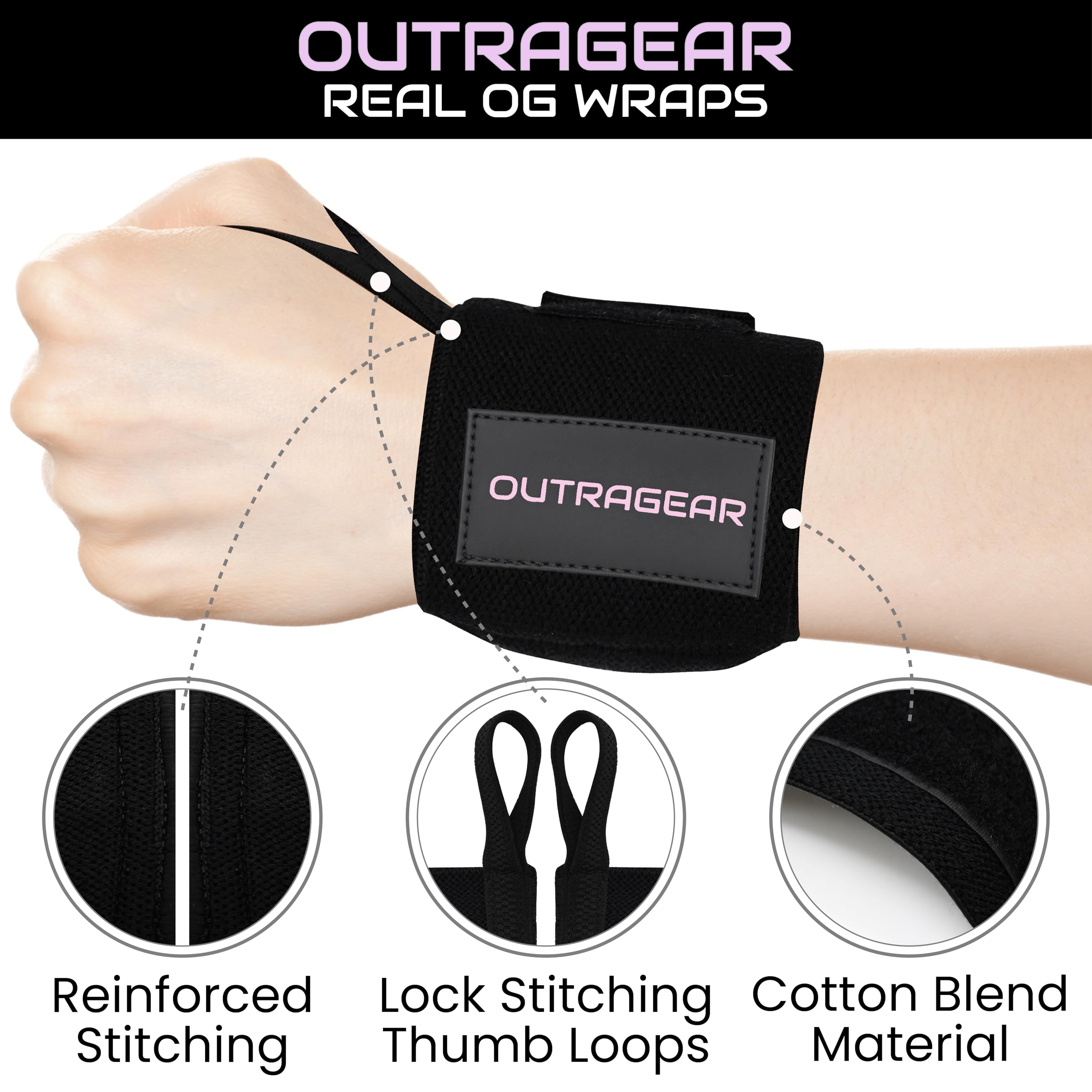 18" OG-Grade Wrist Wraps for Weightlifting – Heavy Duty Wrist Support with Thumb Loop & Lockdown Strap – Wrist Straps for Powerlifting, Bench Press & Gym Training