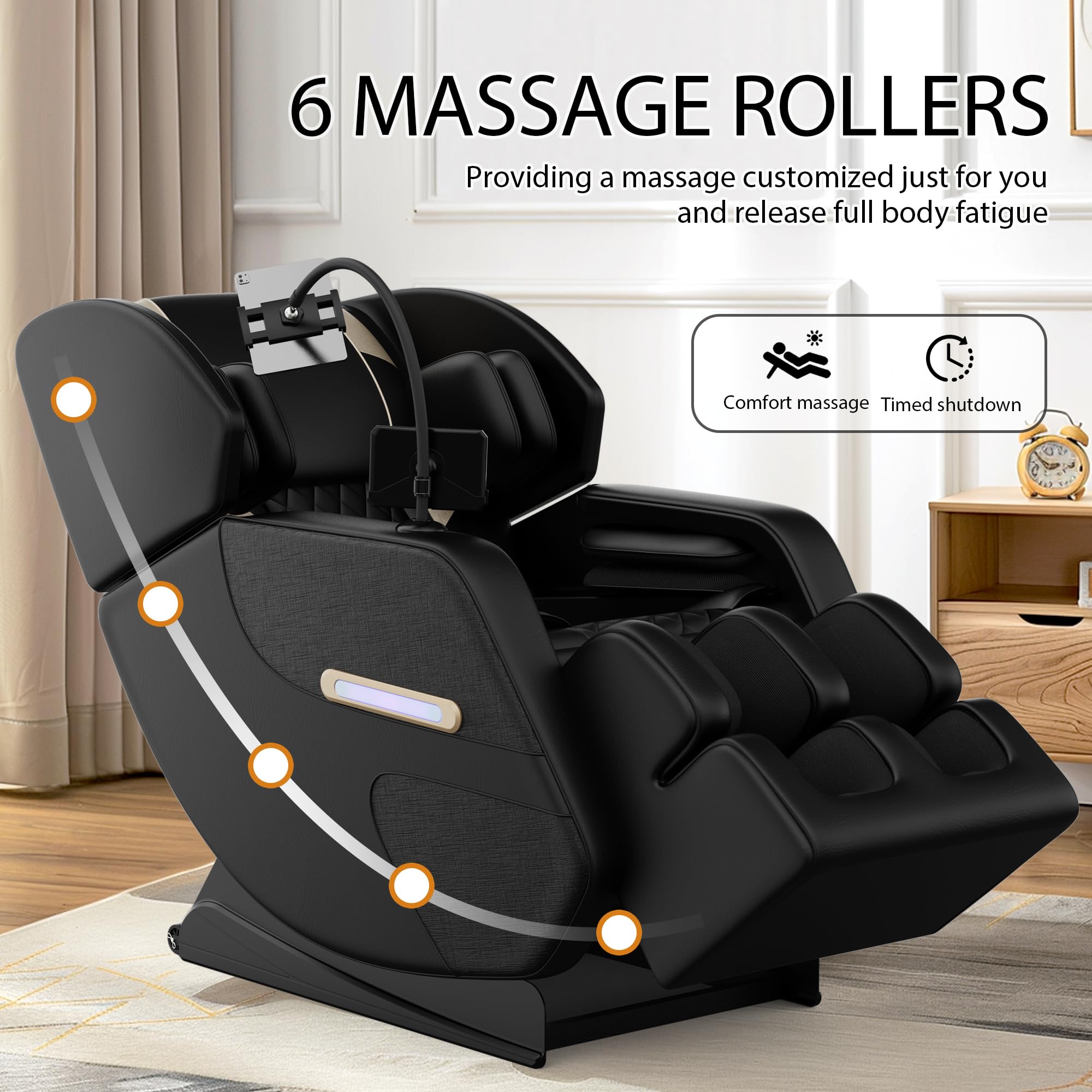 GDFStudio Full Body Massage Chair Recliner with Zero Gravity, Air Pressure Massage, Heat Therapy, Foot Rollers, Bluetooth, for Home/Office Use, Ideal Wellness Gift, Blue A