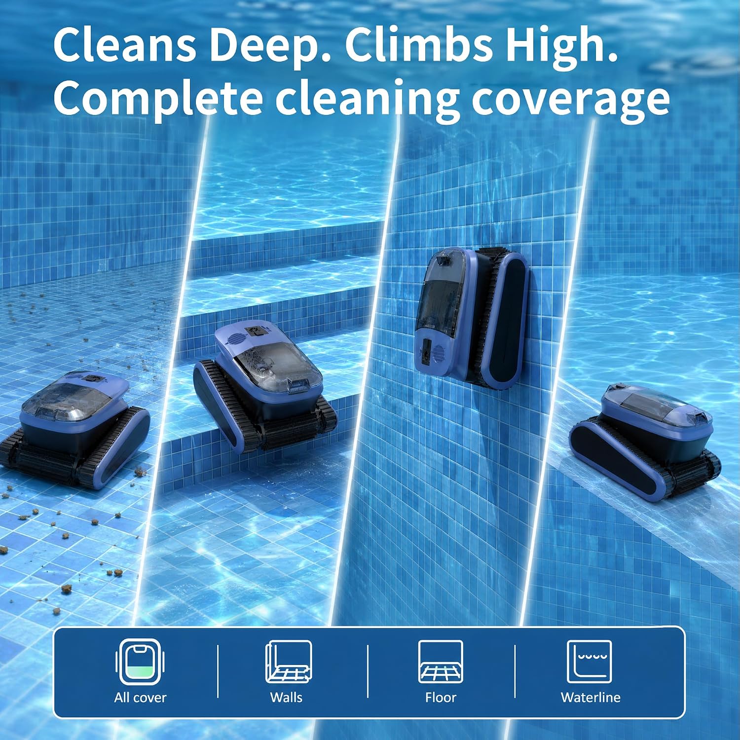 (2026 New) Cordless Robotic Pool Cleaner, 240-Min Wall-Climbing Automatic Pool Vacuum with Dual-Motors, Smart Navigation, Ideal for Inground/Above Ground Pools up to 3,230 Sq.ft