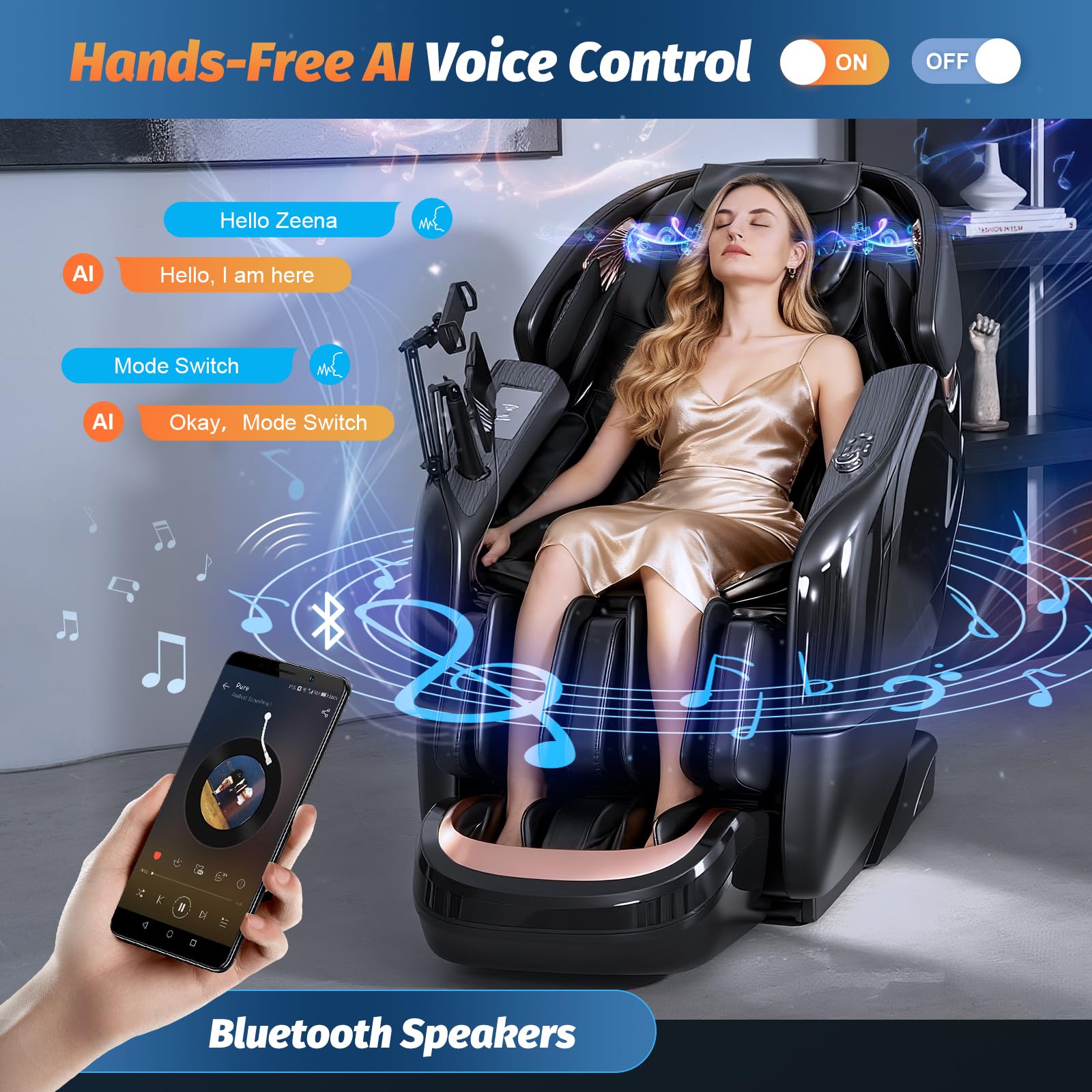 Massage Chair Full Body, 2026 Zero Gravity SL-Track Shiatsu Massage Chairs Recliner with AI Voice, LED Backlight Remote Control, Waist & Calf Heating, Phone Joystick and Holder, G6 Black