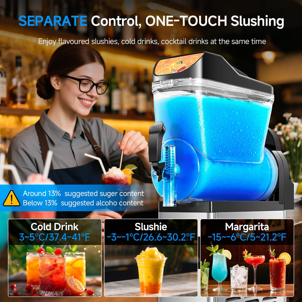 Slushy Machine,15L x2 Double Tanks Comercial Margarita &Slushie Machine,120+ Cups 1000W 110V Electric Large Daiquiri Machine with Self-cleaning Mode,for Home Party Restaurants Cafe Bars