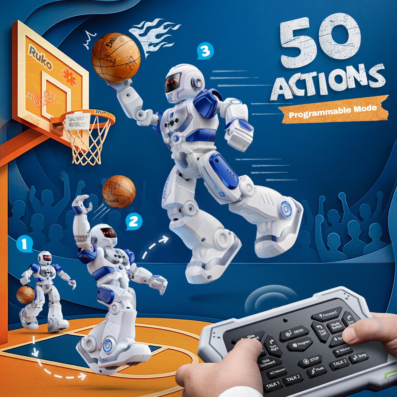 Ruko 6088 Robot Toys for kids, Programmable Remote Gesture Sensing & APP Control, Interactive LED Face, Dancing Singing Rechargeable Smart Robot, Birthday Present for Age 3-6 Year Old Boys Girls, Blue