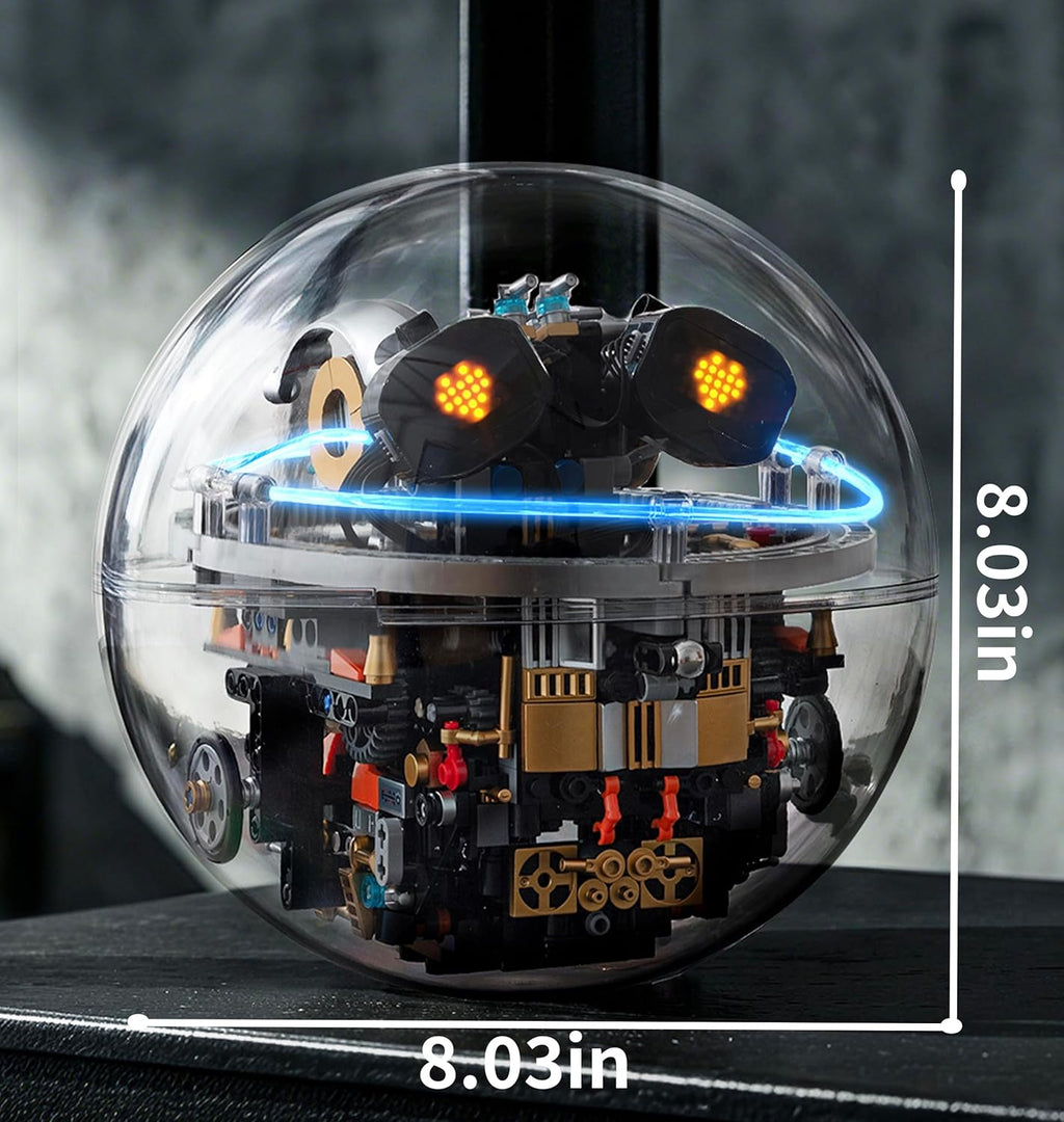 UNCLE BRICK Transparent Spherical Robot Building Block Set,Stem Toys for Ages 8-13,Programmable Remote-Controlled Powered,LED Expression Display and Cyberpunk Lighting,Holiday and Birthday Gifts