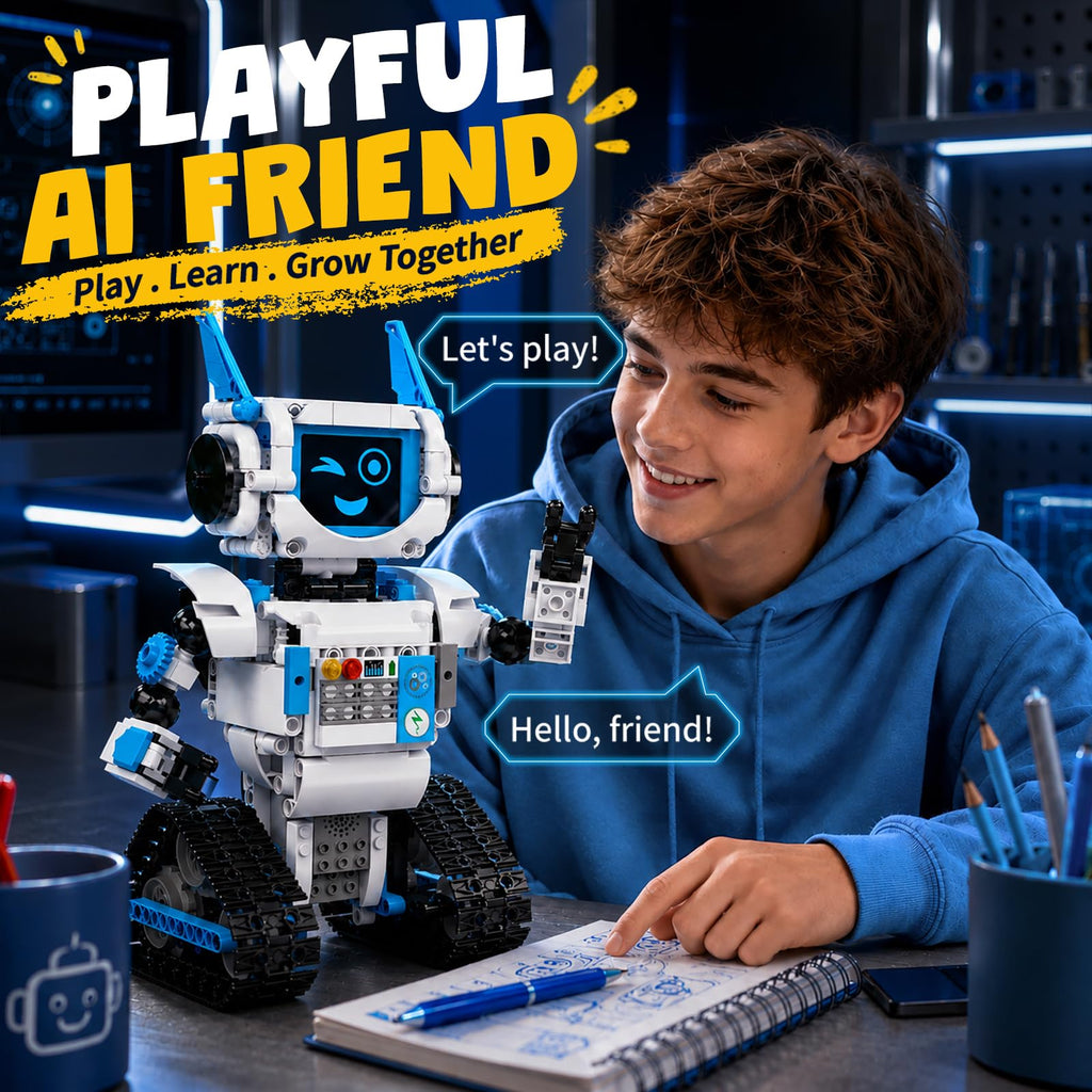 Mould King AI Robot Building Block Set, 530PCS Smart Interactive Robot with GPT Voice Control, Expressive LED Face, APP Control, STEM Educational Toy for Kids Age 8+/Adults-Red