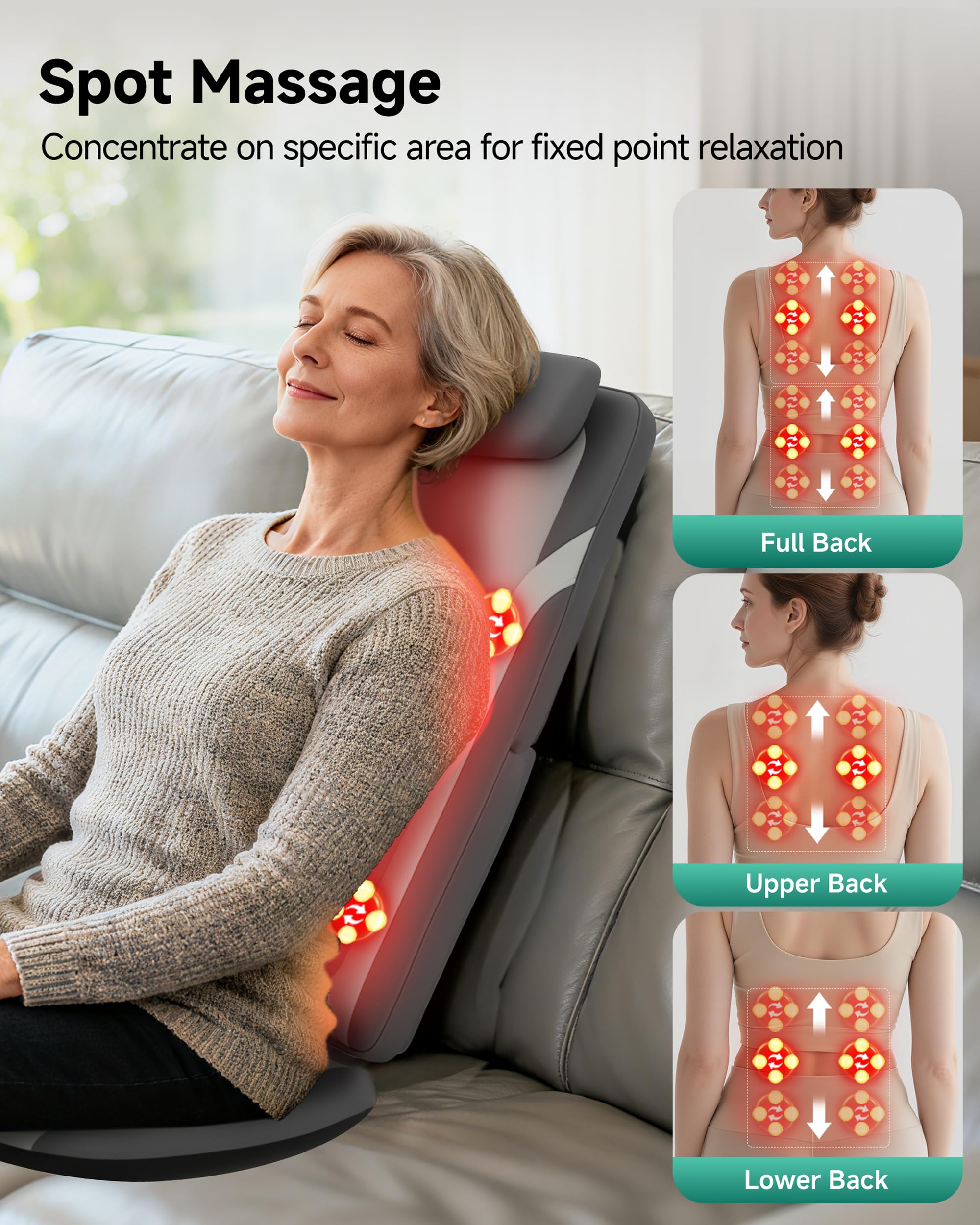 Snailax 2026 Upgraded Shiatsu Roller Back Massager with Heat Massage Chair Pad Kneading Back Massager for Pain Relief Deep Tissue Chair Massage Pad for Office Home Gift Fathers