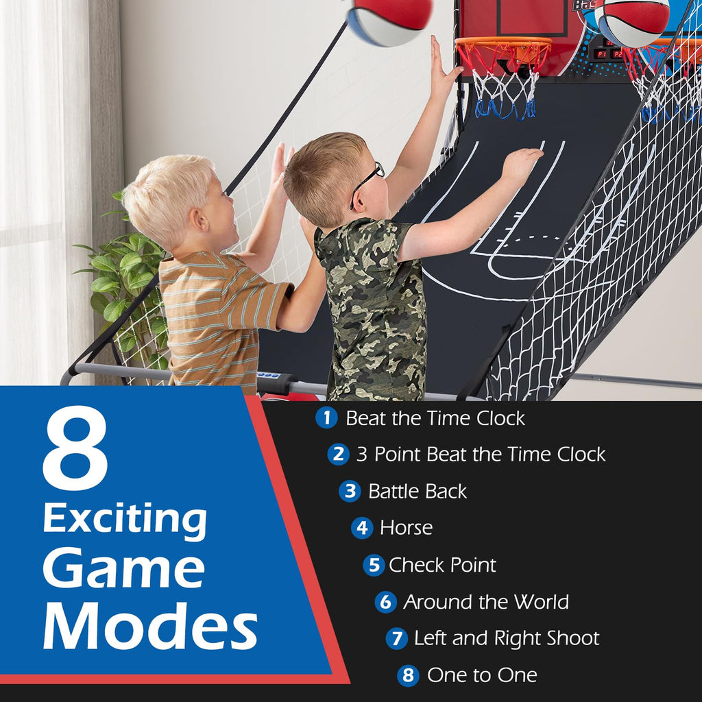GYMAX Arcade Basketball Game Indoor Foldable with 8 Game Modes, Arcade Sound, 4 Balls and Inflation Pump, Electronic Basketball Games for Home
