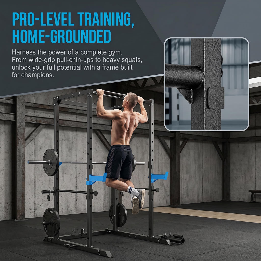 KOPUS Power Rack with Pulley System – Multi-Functional Power Cage Squat Rack, LAT Pull Down, J Hooks & Safety Bars – 1200 lbs Home Gym Equipment – 5 Configurations