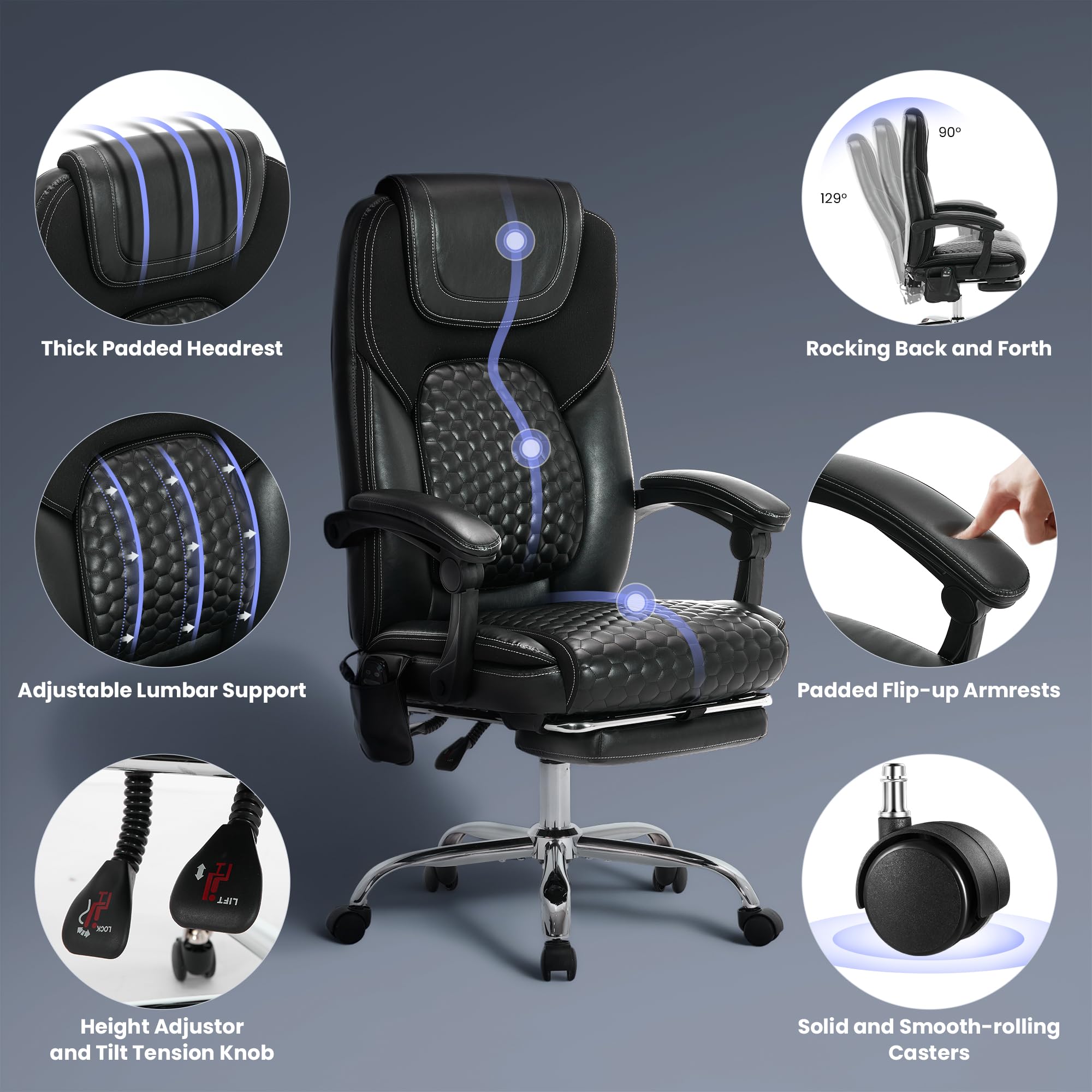 MALOL Massage Office Chair with Heat and Footrest - 3-Level 65°C Targeted Heating, 20-Min Easy Assembly Leather Desk Chair, Big and Tall Executive Computer Chair with Side Pocket, 300 lbs, Beige