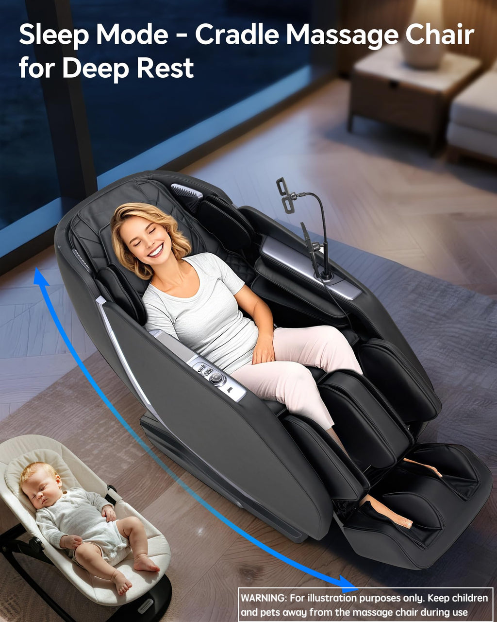 Massage Chair Full Body Zero Gravity, 3D ‌SL-Track Shiatsu Massage with Unique Rocking Sleep Mode, Upgraded Calf & Knee Massage (+11cm) for Tall People, Wireless Charging &Touch Screen,Black