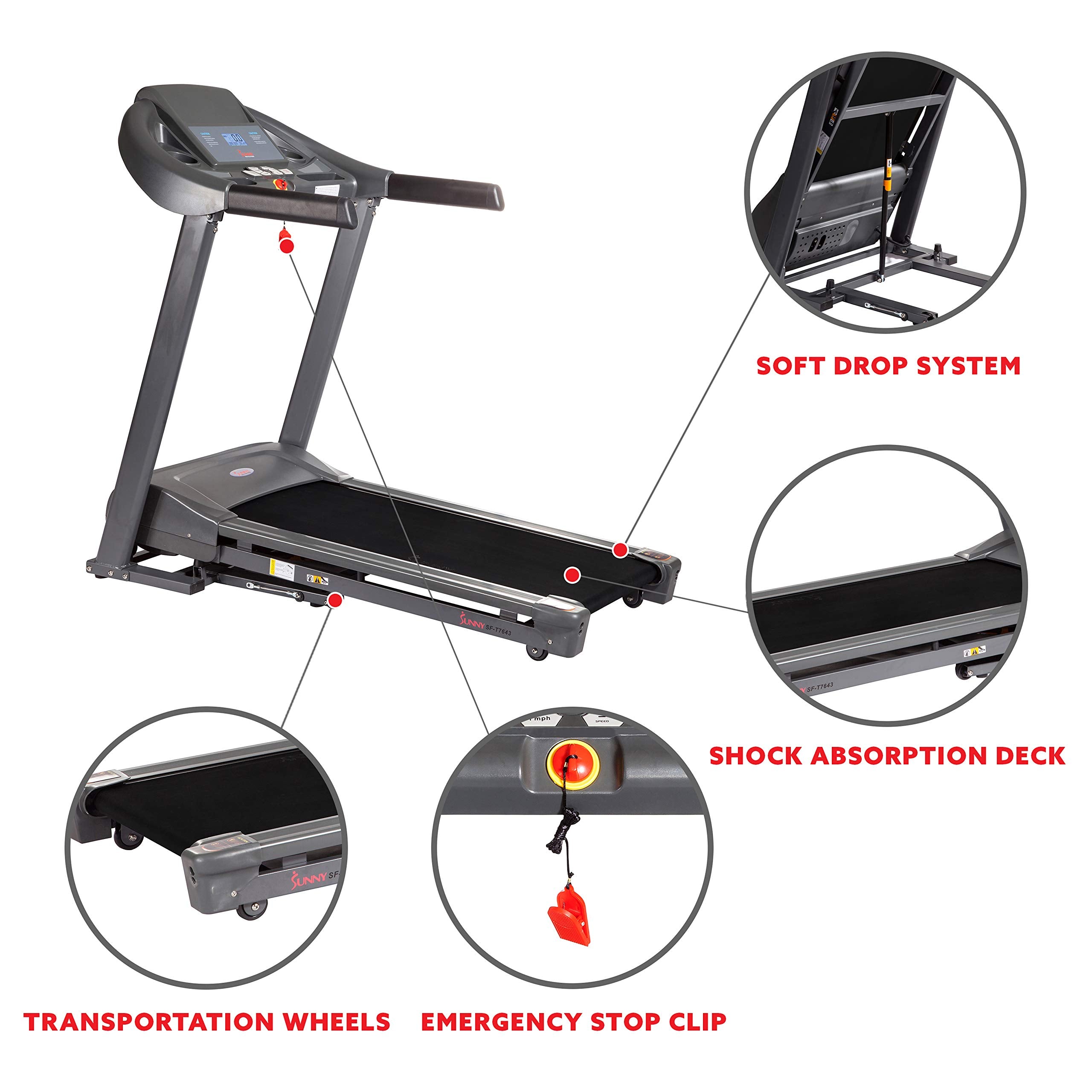 Sunny Health & Fitness Treadmill Elite Smart Auto Incline for Home Use, Wide Running and Walking Deck, Flex Shock Suspension with 300 LB Weight Capacity Bluetooth SunnyFit App
