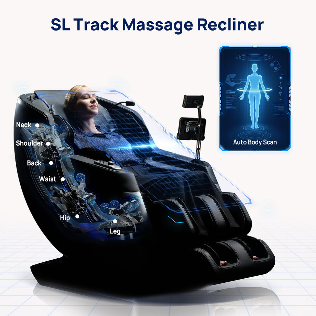 VAT Massage Chair Full Body VibroAcoustic Sonic Wave, SL-Track Zero Gravity Recliner with 25 Auto Modes, Smart Body Scan, Extendable Footrest, Reading Lamp, Black