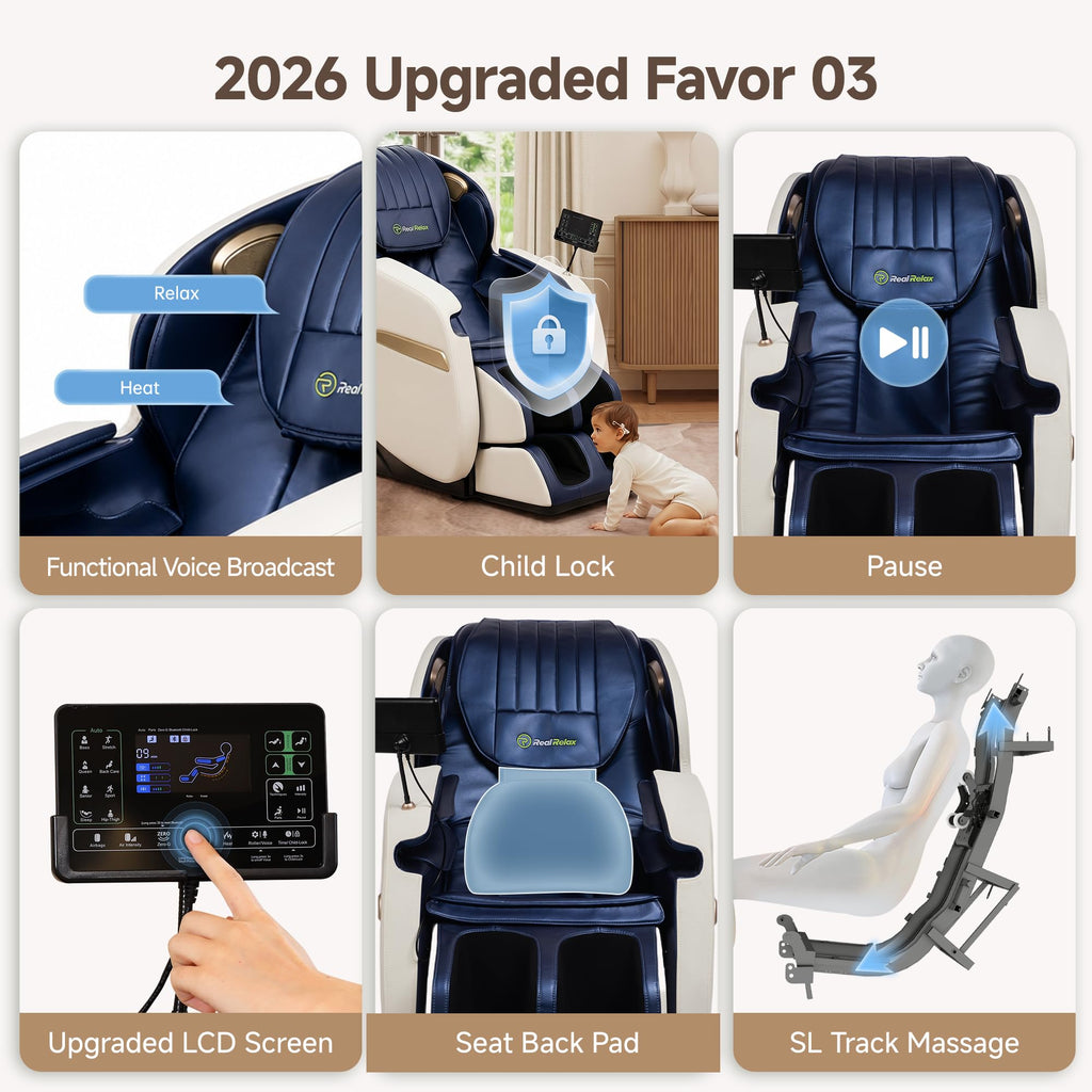 Real Relax 2026 Upgraded 2D SL-Track Massage Chair,Recliner Full Body Zero Gravity with 8 Auto Modes and Upgraded LCD Screen,Added Voice Broadcast,Headrest Cushion,Child Lock and Pause Button,Black