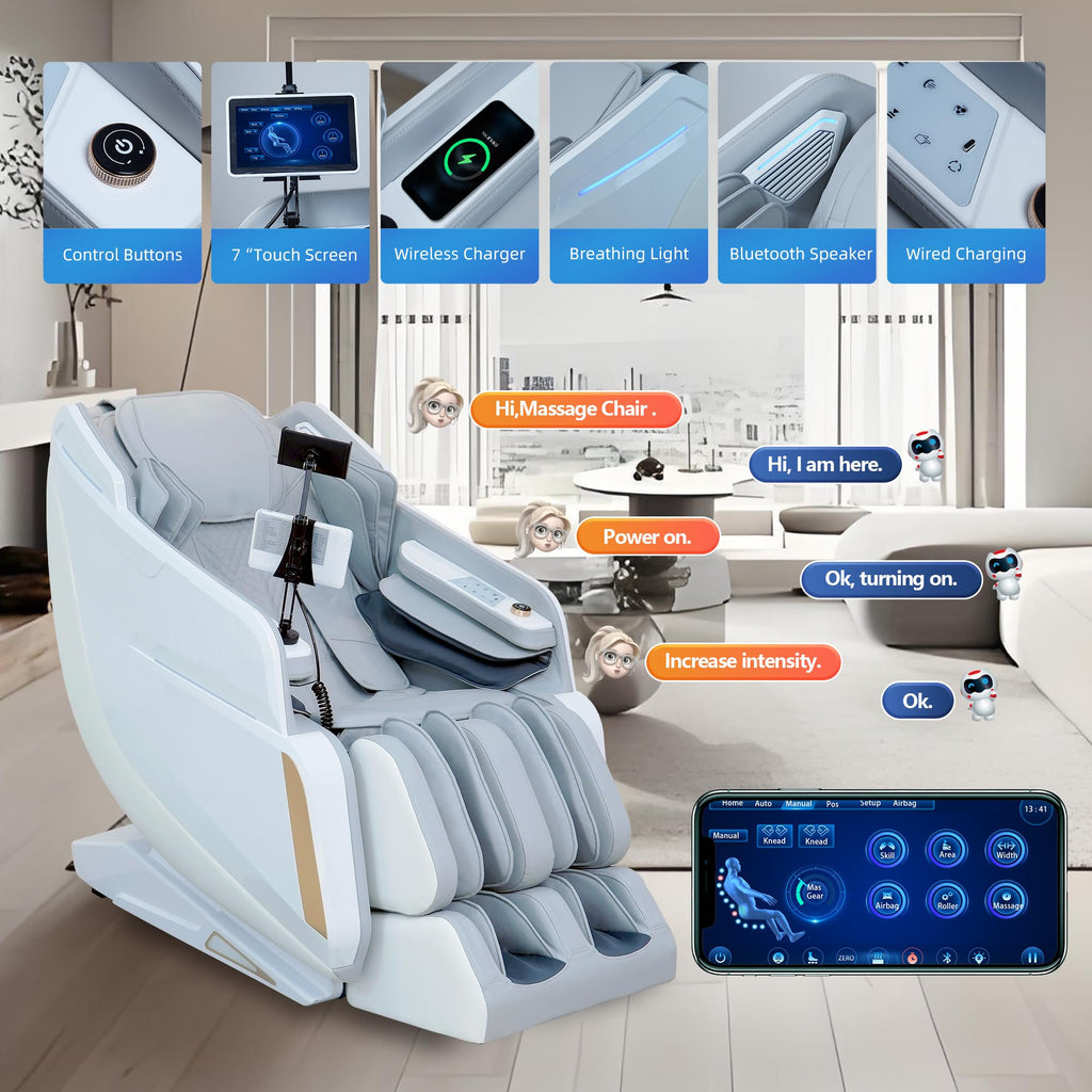 4D Massage Chairs Full Body Recliner with Heat Zero Gravity 57'' SL Track Shiatsu Massage Chair for Home Office with AI Voice, 7" Touch Screen, Wireless Charging,Neck & Shoulder Relief