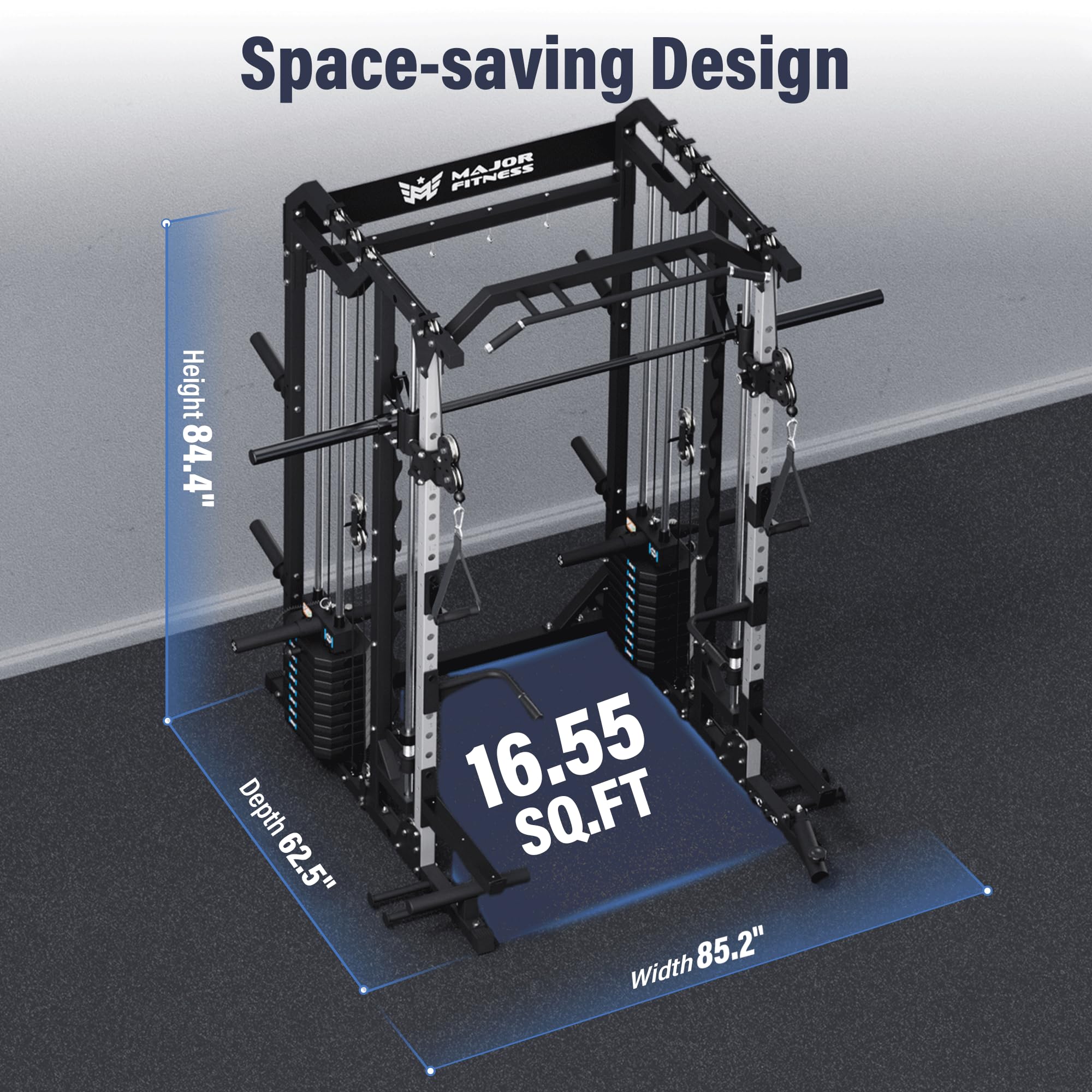 Major Fitness Drone2 Advanced Training Smith Machines– All-in-One Home Gym Squat Rack with Aluminum Pulley Set , Weight Bar, Dual LAT Pull-Down Systems & Cable Crossover Machine for Full-Body Workouts
