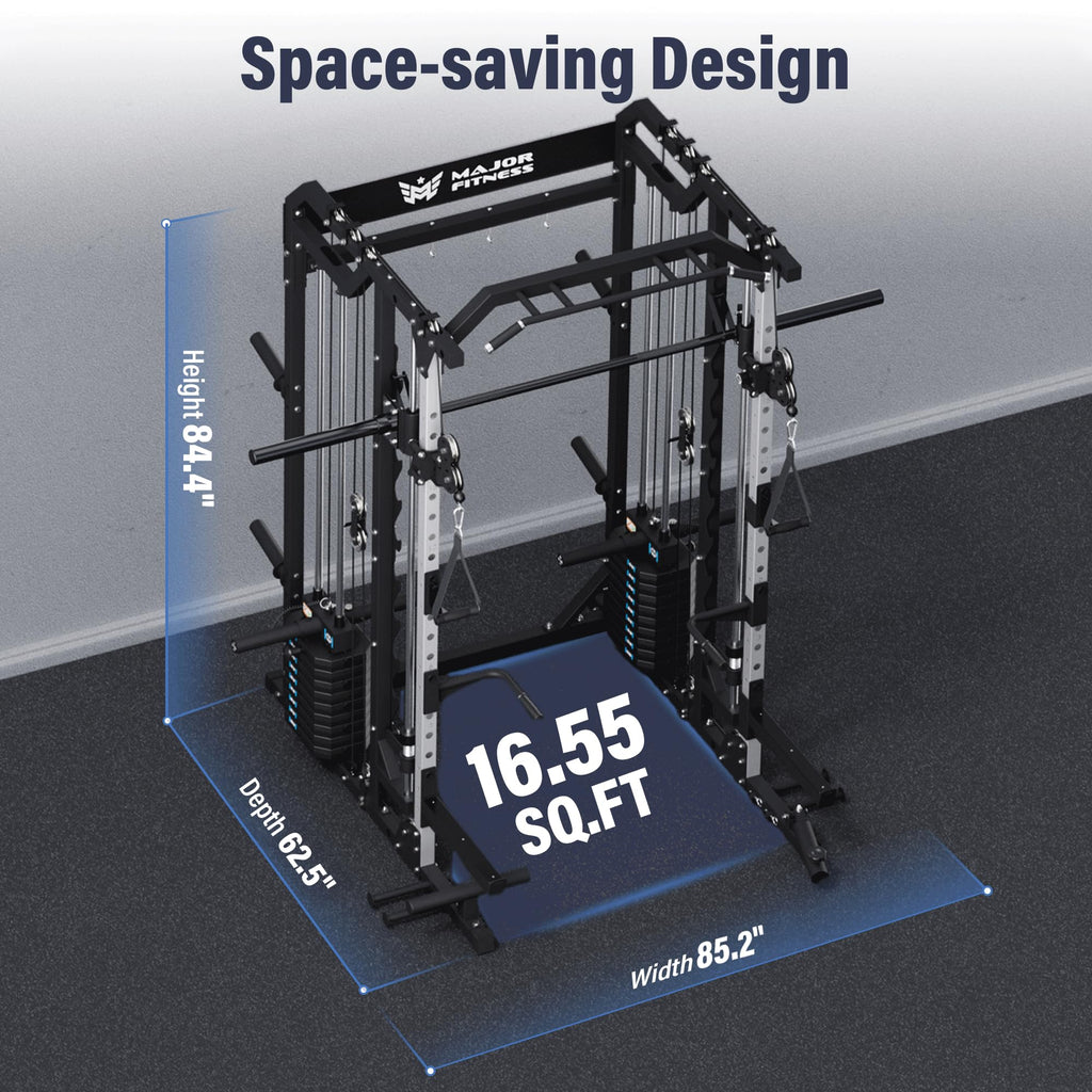 Major Fitness Drone2 Advanced Training Smith Machines– All-in-One Home Gym Squat Rack with Aluminum Pulley Set , Weight Bar, Dual LAT Pull-Down Systems & Cable Crossover Machine for Full-Body Workouts