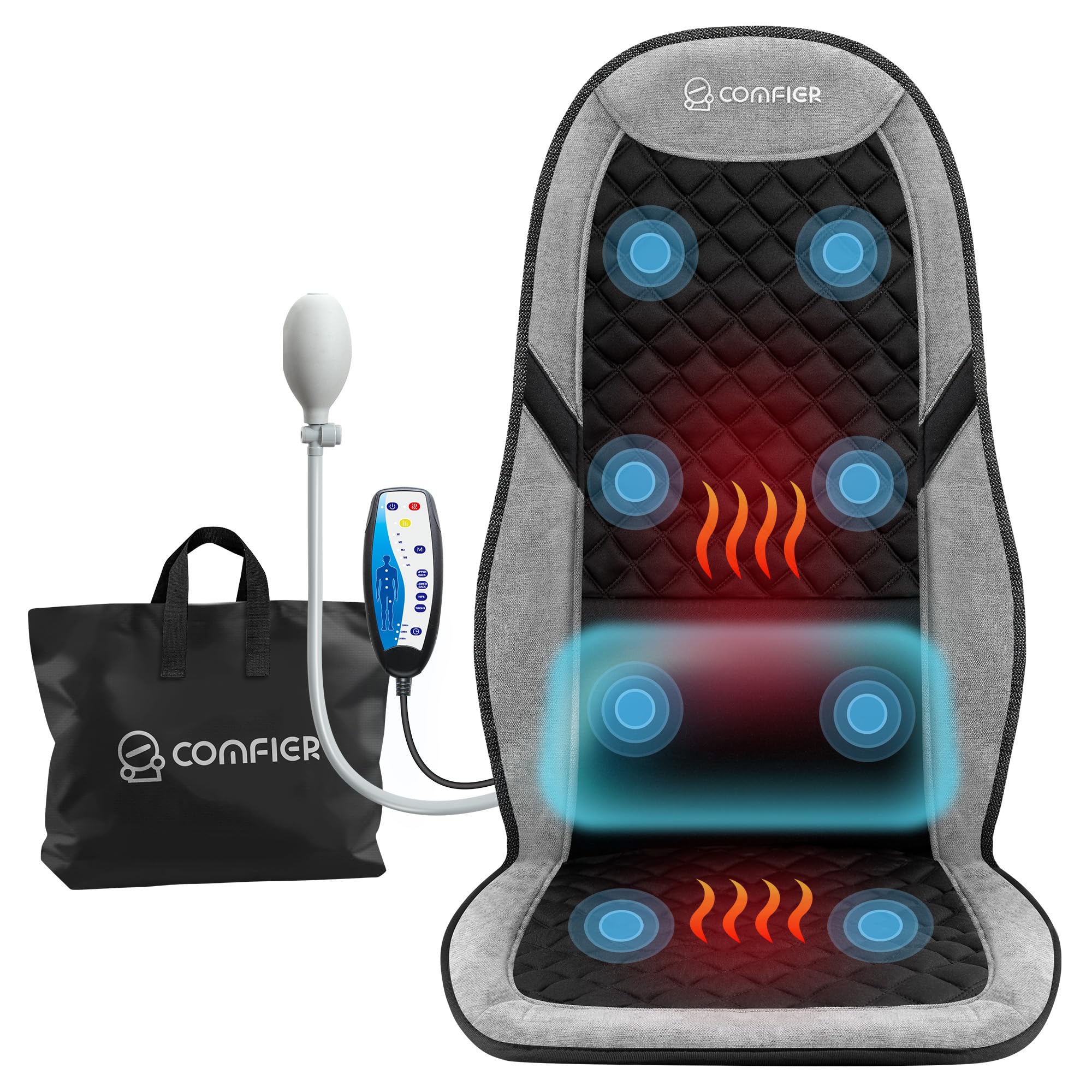 COMFIER Back Massager with Heat,Massage Chair Pad,Massage Seat Cushion with Adjustable Lumbar Support,Back Massage for Pain Relief,Chair Massager for Recliner,Father‘s Day Gift for Dad