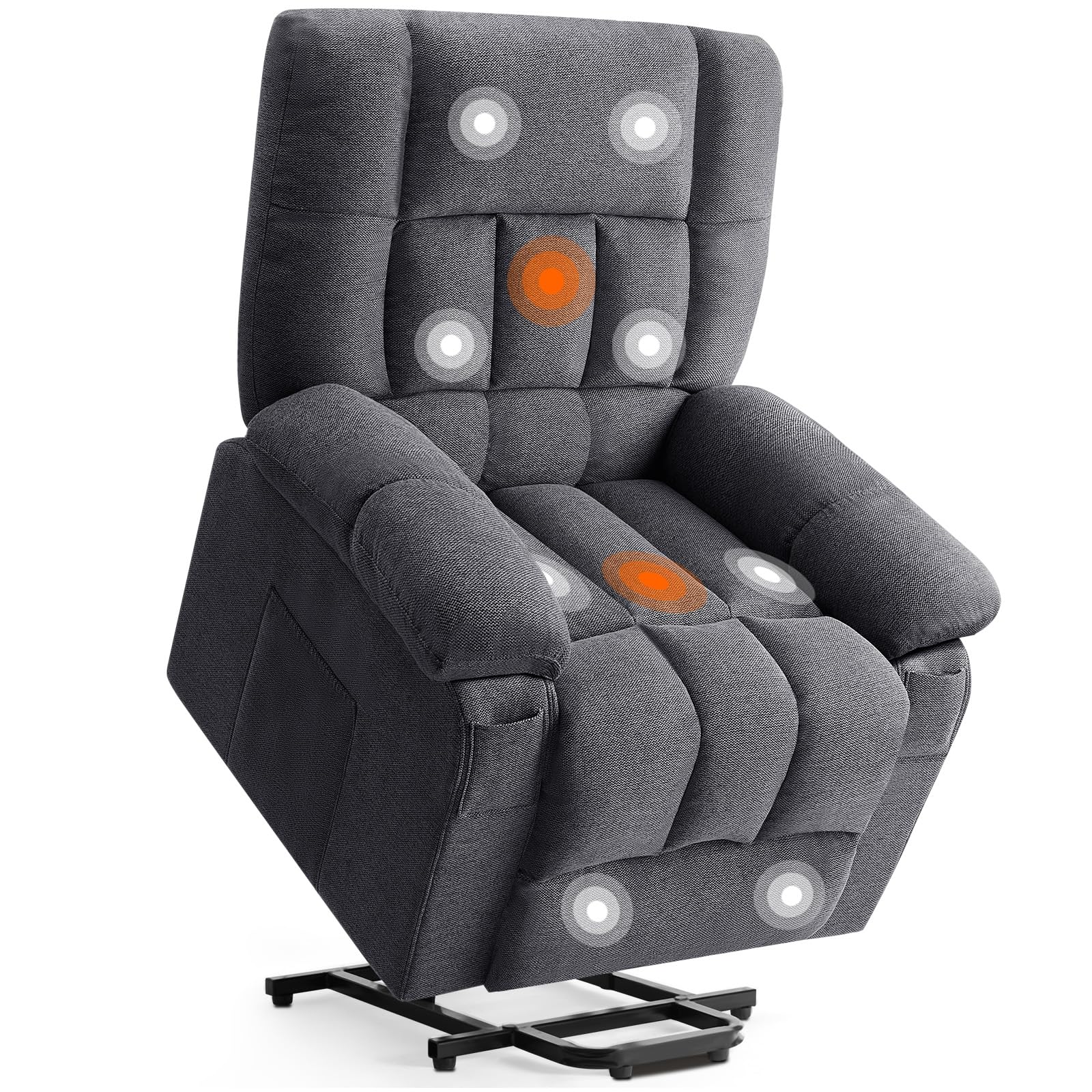 DUMOS Rocker Recliner Chair, Swivel Recliner with Vibration Massage & Lumbar Heating, 270° Rotating Chenille Fabric Recliner with footrest for Living Room & Bedroom, Grey