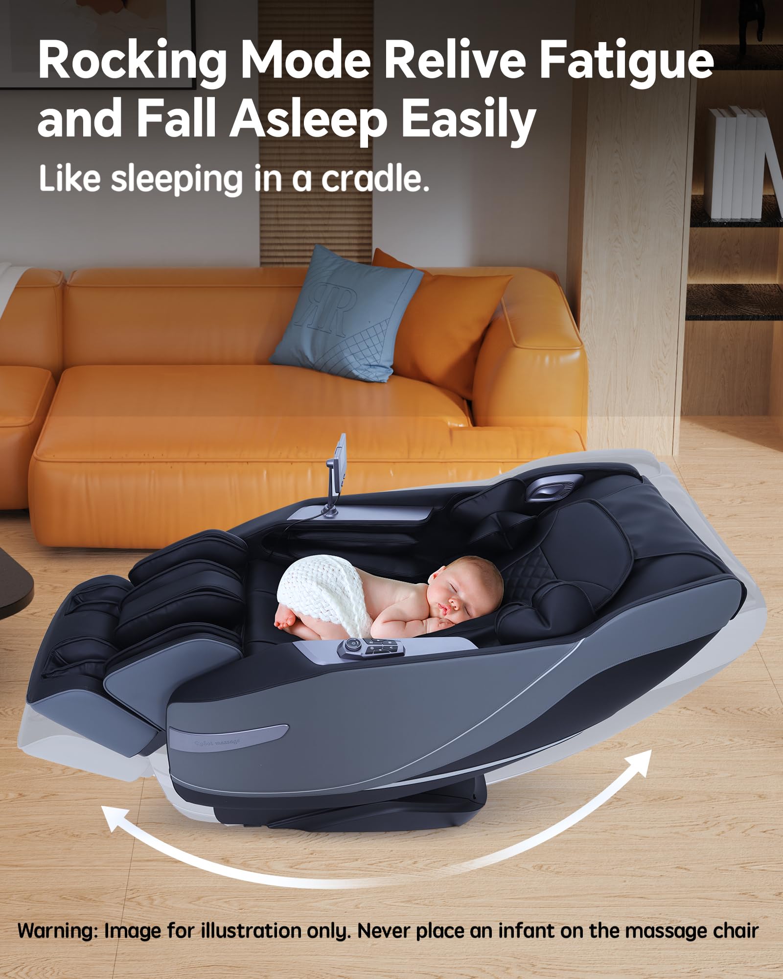 Massage Chair Full Body Zero Gravity, 3D ‌SL-Track Shiatsu Massage with Unique Rocking Sleep Mode, Upgraded Calf & Knee Massage (+11cm) for Tall People, Wireless Charging &Touch Screen,Black