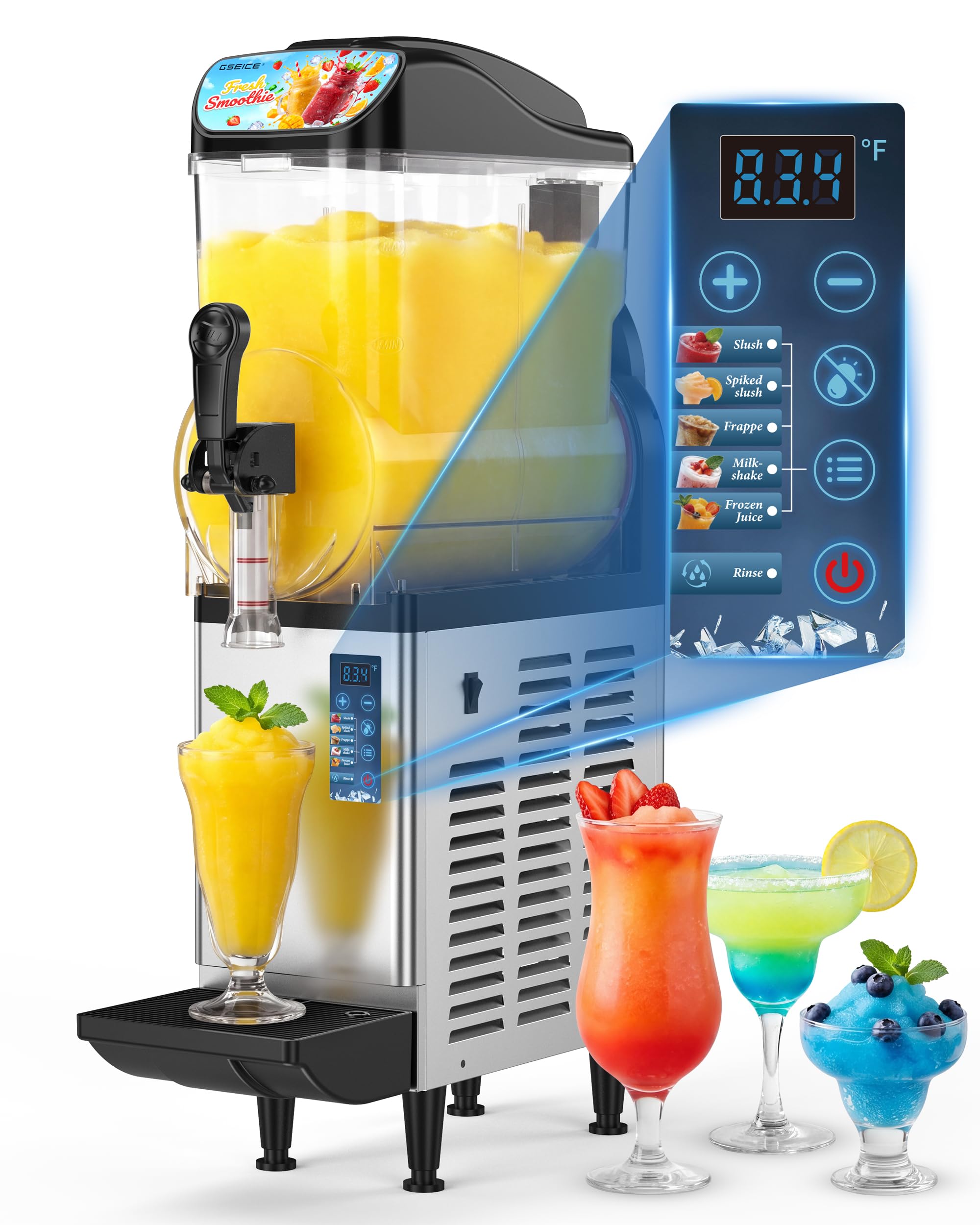 4.8 Gal /18L Commercial Slushie Machine, 5-in-1 Single Tank Slushy Frozen Drink Maker for Restaurants, Bars,Cafe and Home