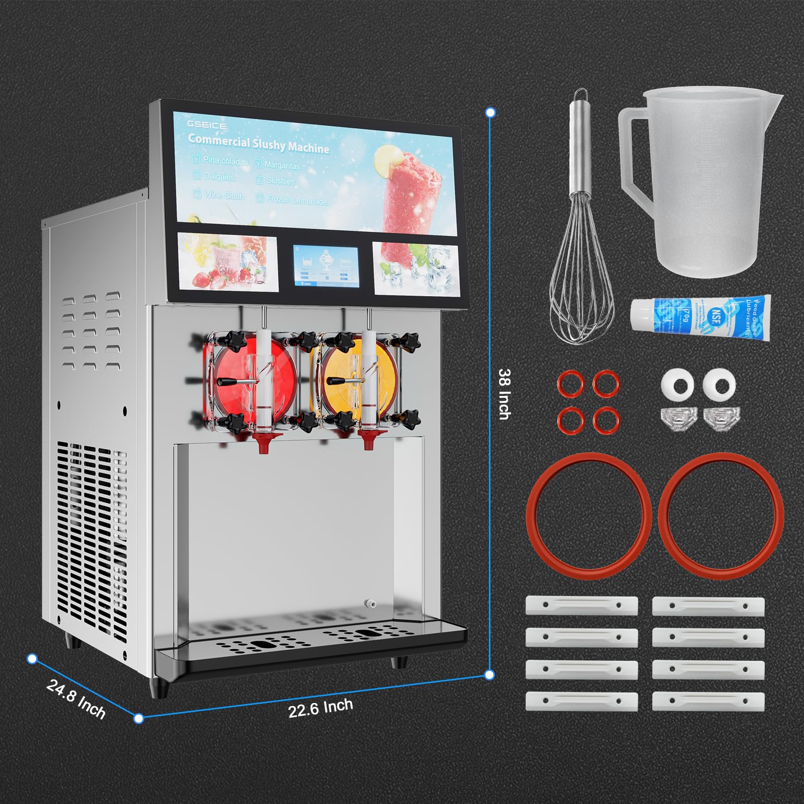Slushie Machine Commercial 18 Minute First Batch 3.2 Gals Capacity Margarita Machine 4-6.6 Gallons Per Hour High Output 1550W Slushy Machine for Bars Restaurants Pool Party Food Truck Catering Events