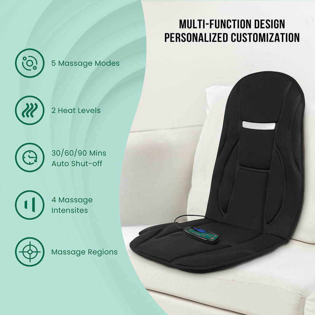Snailax Back Massager with Heat, Massage Seat Cushion with 10 Motors, Massage Chair Pad for Home Office Use, 5 Modes & 3 Intensity Levels, 2 Heat Settings with 30-60-90 Mins Timer, Gifts for Him Her