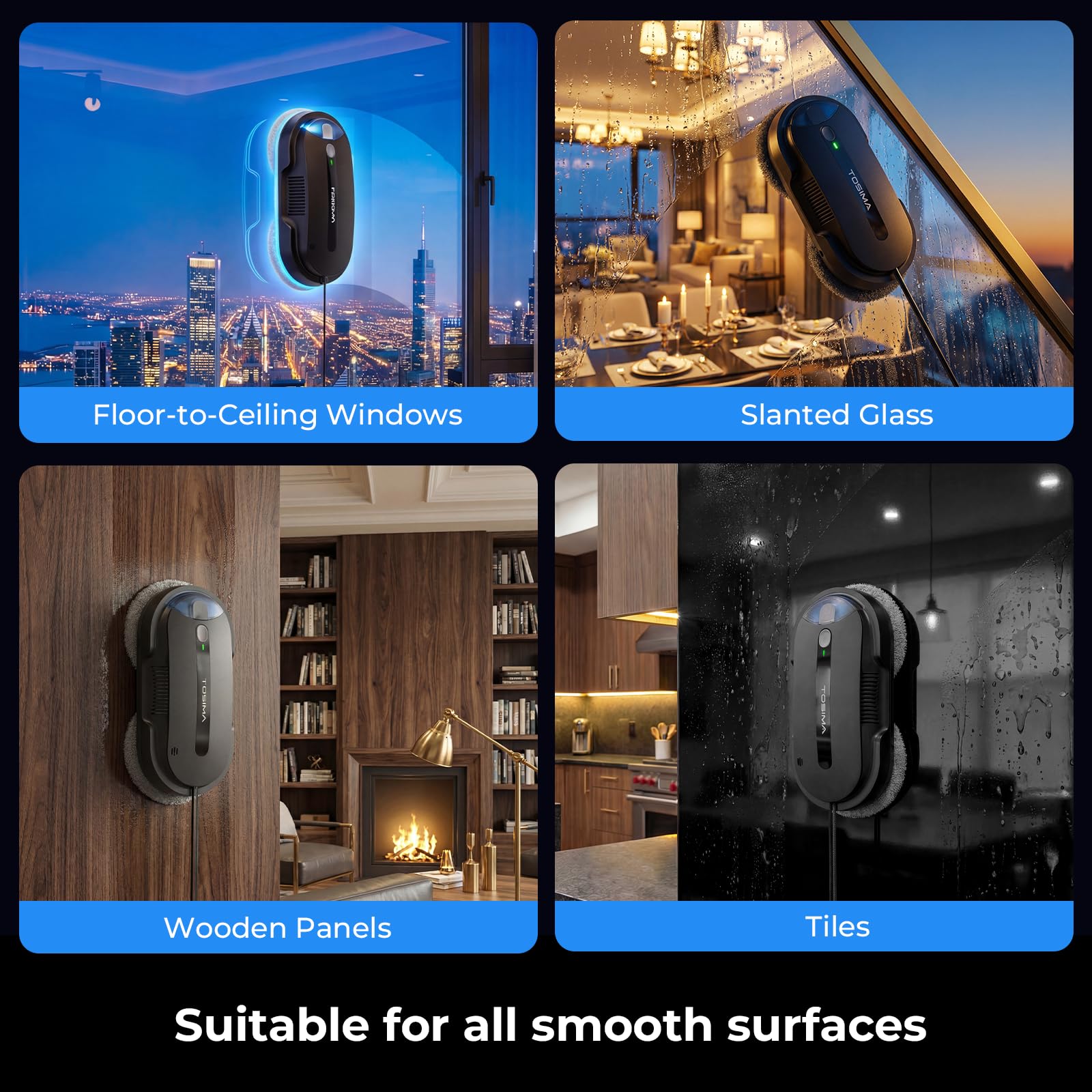 Tosima X1 Window Cleaning Robot, 6400Pa Intelligent Variable Suction, Dual Auto-Spray Smart Window Cleaner with Smart Navigation, Remote Control and Triple Safety, Anti-Drop, for All Smooth Surfaces
