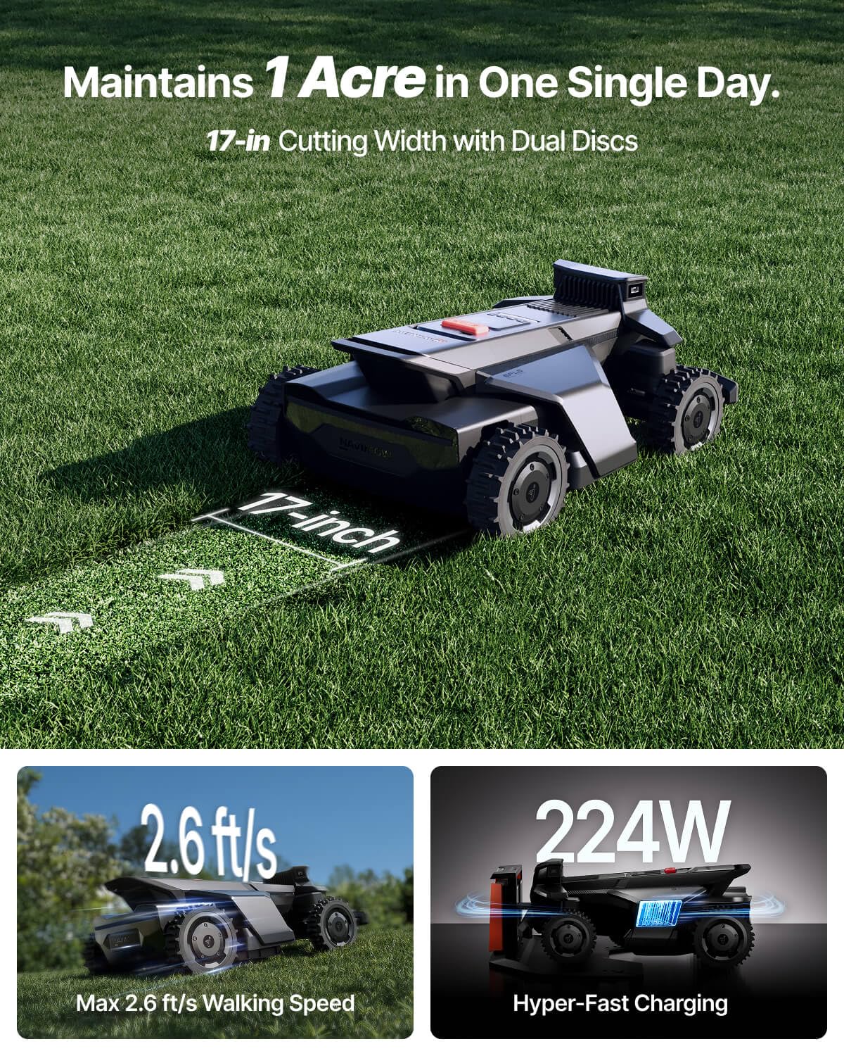 Segway Navimow X430 Robot Lawn Mower Wire Free with Garage X, 4WD for 84% Slopes, Zero-Turn Mowing, Dual 180W Motors, Covers 1 Acre (Garage Shipped Separately)