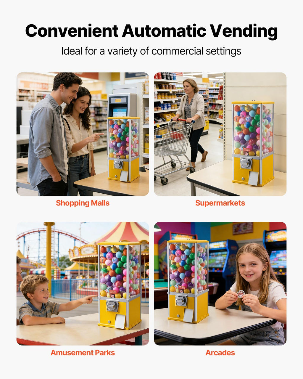 VEVOR Gumball Machine for Kids, 25" Height Home Vending Machine, PS Bouncy Balls Dispenser, Hold 230 Capsule Toys, Rectangle Bubble Gum Machine for Game Stores, Coin Operated Gumball Bank, Red