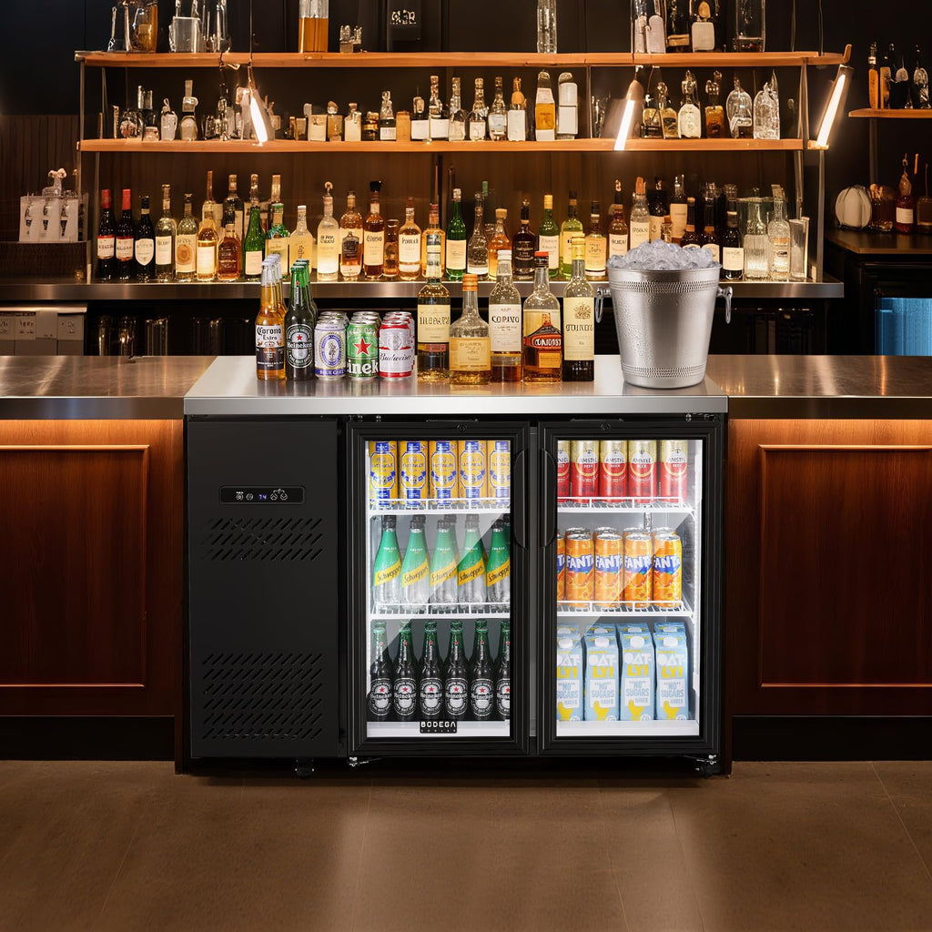 BODEGACOOLER Commercial Beverage Refrigerator with Glass Door,12.5 Cu.Ft Display Merchandiser Drink Refrigerator,Upright Commercial Bar Fridge,Display Drink Cooler,Soft LED Light,Romovable Shelves