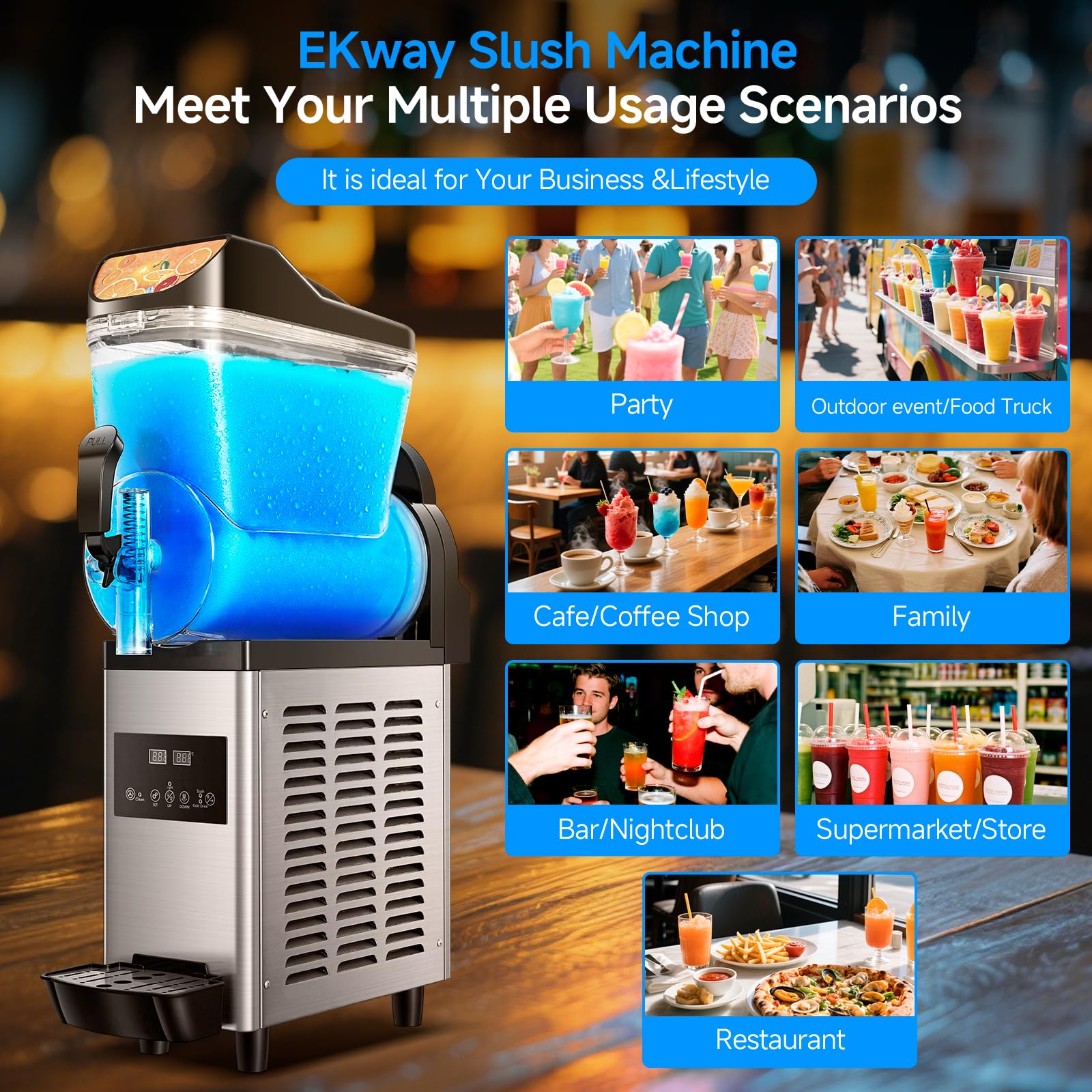 Slushy Machine,15L x2 Double Tanks Comercial Margarita &Slushie Machine,120+ Cups 1000W 110V Electric Large Daiquiri Machine with Self-cleaning Mode,for Home Party Restaurants Cafe Bars