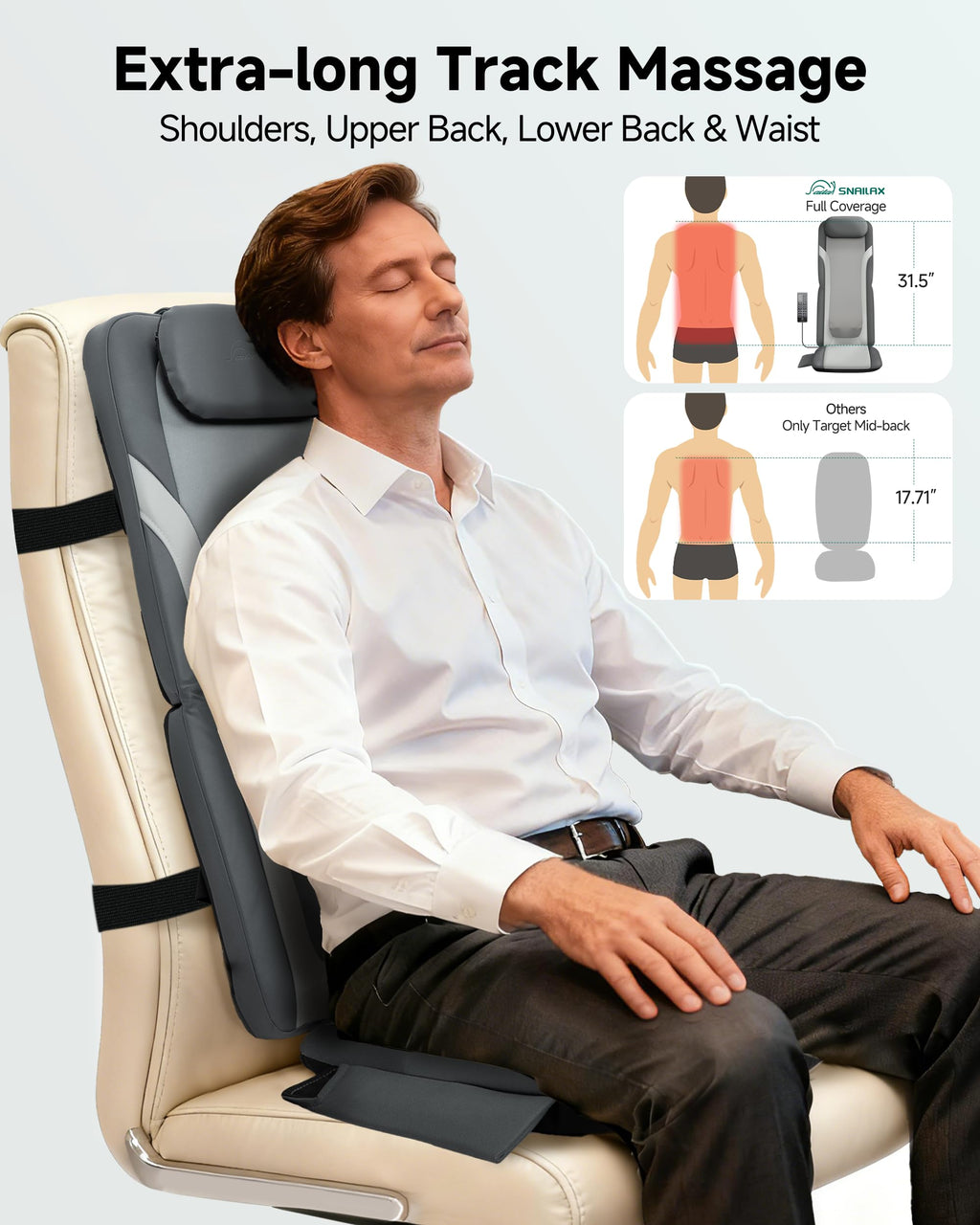 Snailax 2026 Upgraded Shiatsu Roller Back Massager with Heat Massage Chair Pad Kneading Back Massager for Pain Relief Deep Tissue Chair Massage Pad for Office Home Gift Fathers