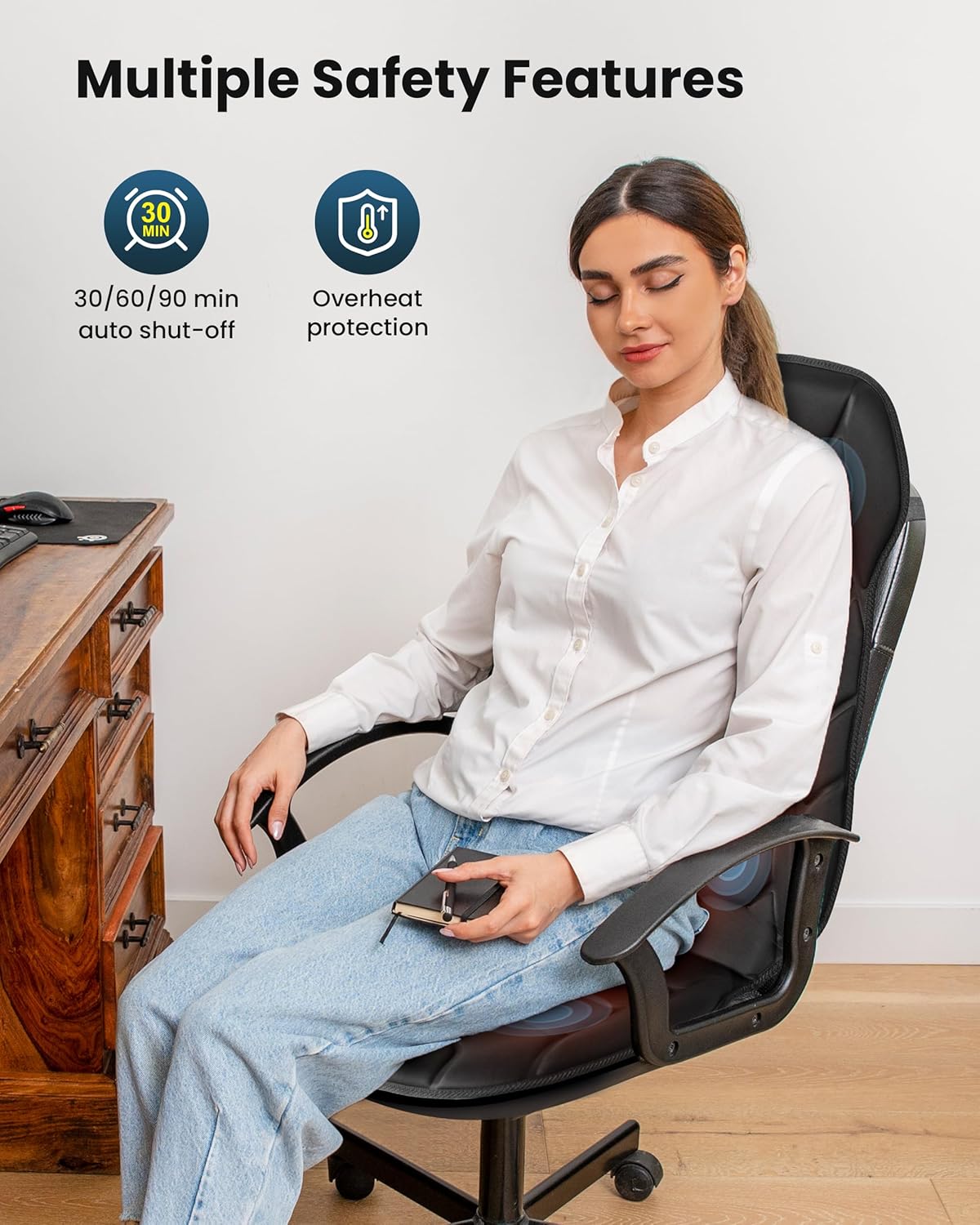 COMFIER Back Massager with Heat, Vibration Massage Seat Cushion with 8 Massage Nodes & 5 Modes, Adjustable Chair Massager Pad for Home Office, Heated Chair Pad, Father‘s Day Gift for Dad