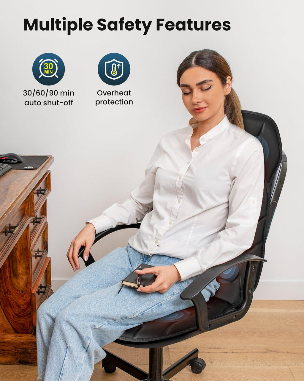 COMFIER Massage Seat Cushion, Back Massager with 8 Vibration Nodes & 5 Modes, Adjustable Chair Massage Pad with Heat for Home Office, Heated Chair Pad,Gifts for Men,Women