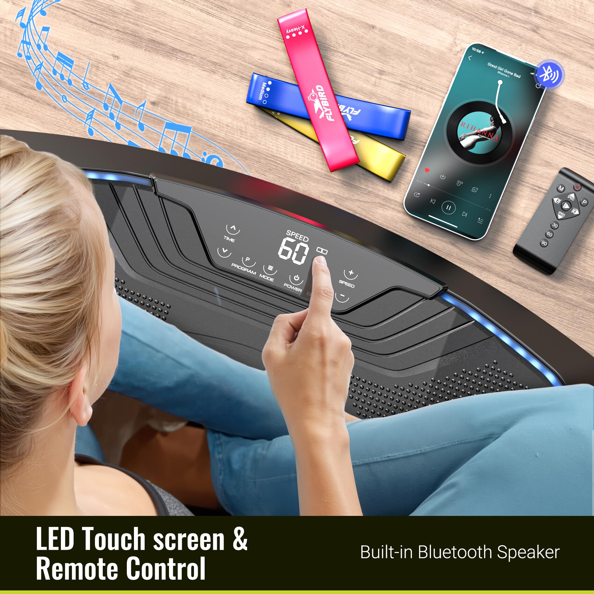 FLYBIRD Vibration Plate Exercise Machine for Lymphatic Drainage, Adjustable Levels Full Body Workout, Curved Vibration Plate with Powerful Motor for Weight Loss Fat Burner, Home Fitness Equipment
